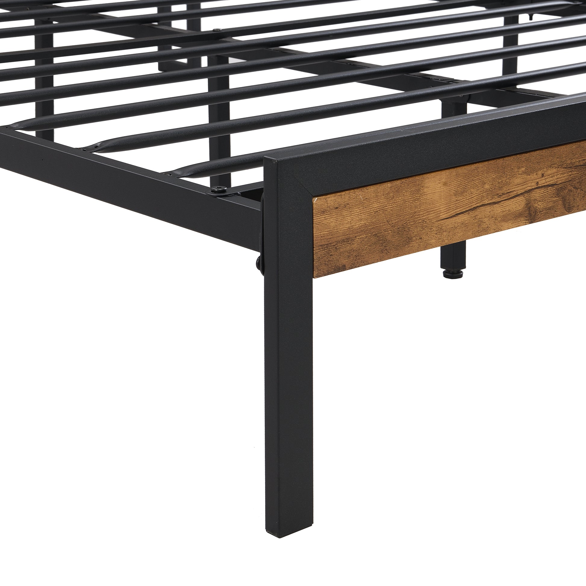 King Size Metal Platform Bed Frame With Wooden Headboard And Footboard With Usb Liner, No Box Spring Needed, Large Under Bed Storage, Easy Assemble King Black Brown Metal