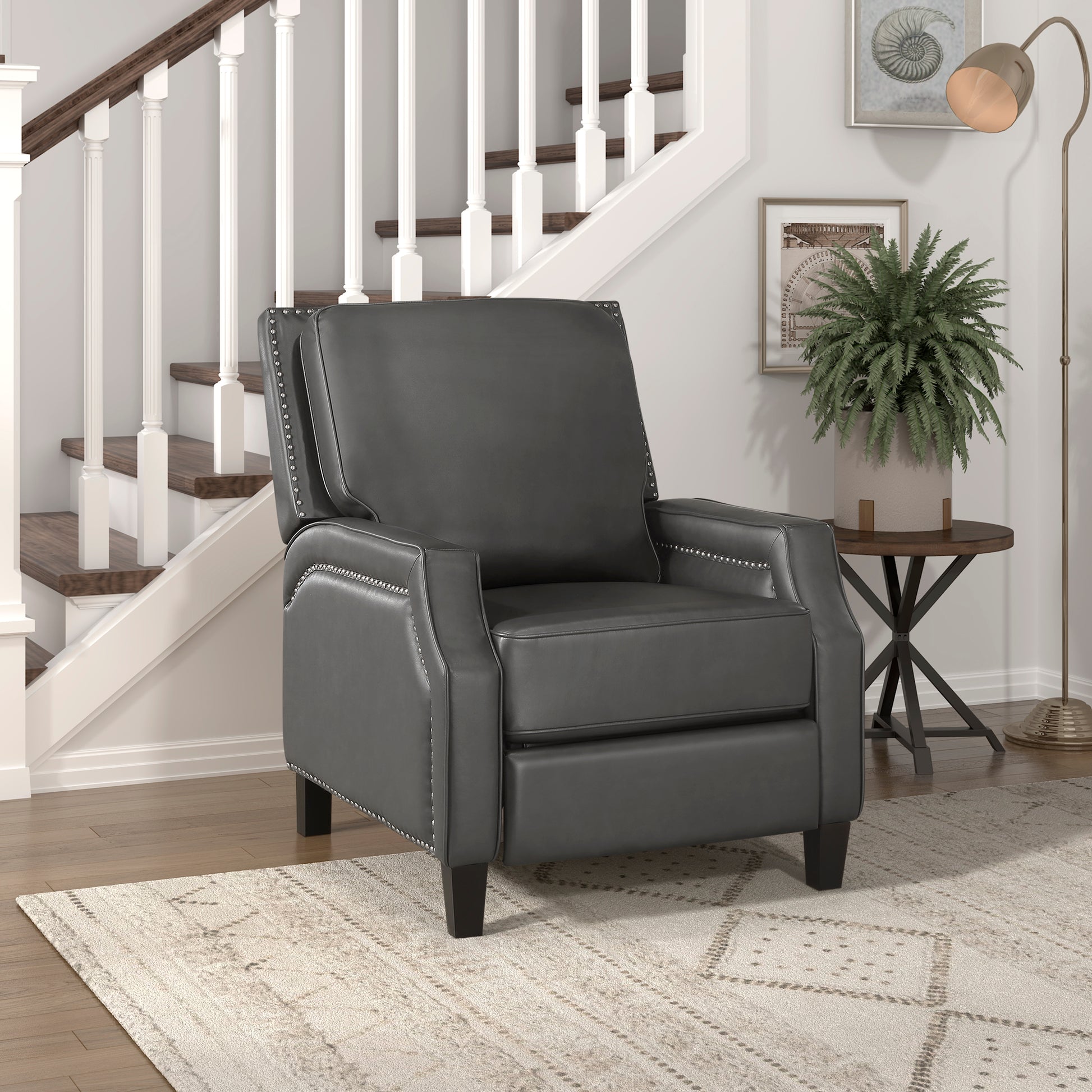 Push Back Reclining Chair Transitional Style Grey Color Self Reclining Motion Chair 1Pc Cushion Seat Modern Living Room Furniture Gray Primary Living Space Transitional Solid Wood