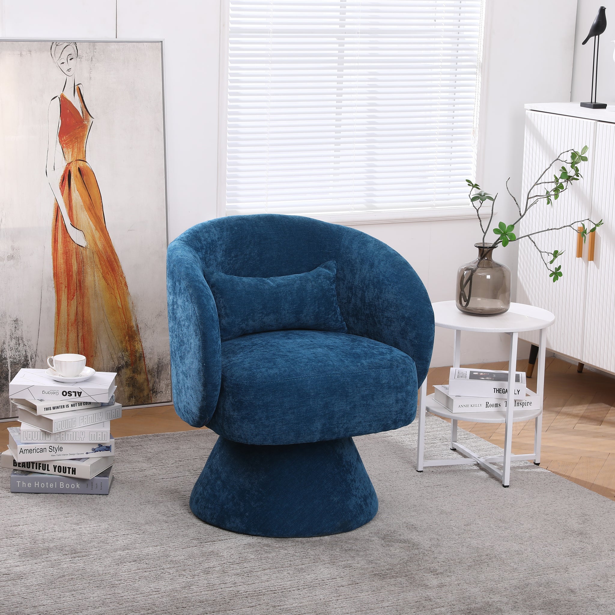 Swivel Accent Chair Armchair, Round Barrel Chair In Fabric For Living Room Bedroom Teal Teal Foam Linen