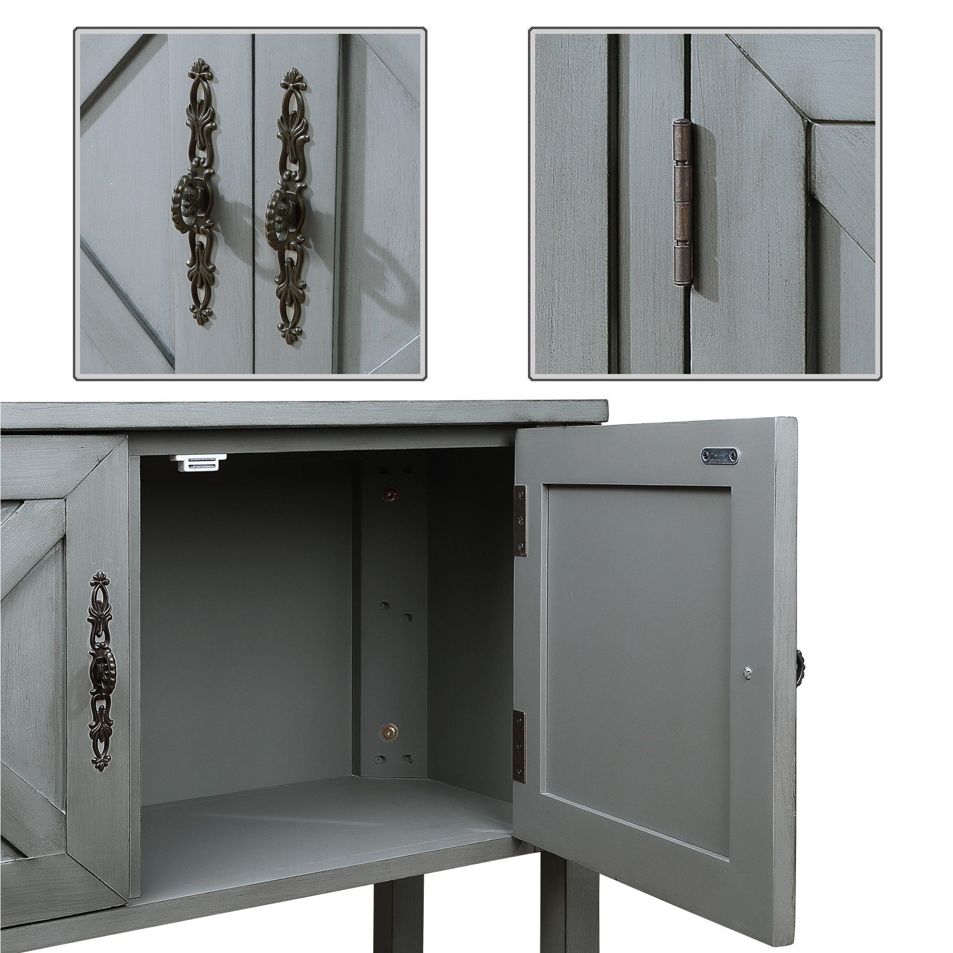 35''Farmhouse Wood Buffet Sideboard Console Table With Bottom Shelf And 2 Door Cabinet, For Living Room, Entryway,Kitchen Dining Room Furniture Antique Gray Antique Gray Pine