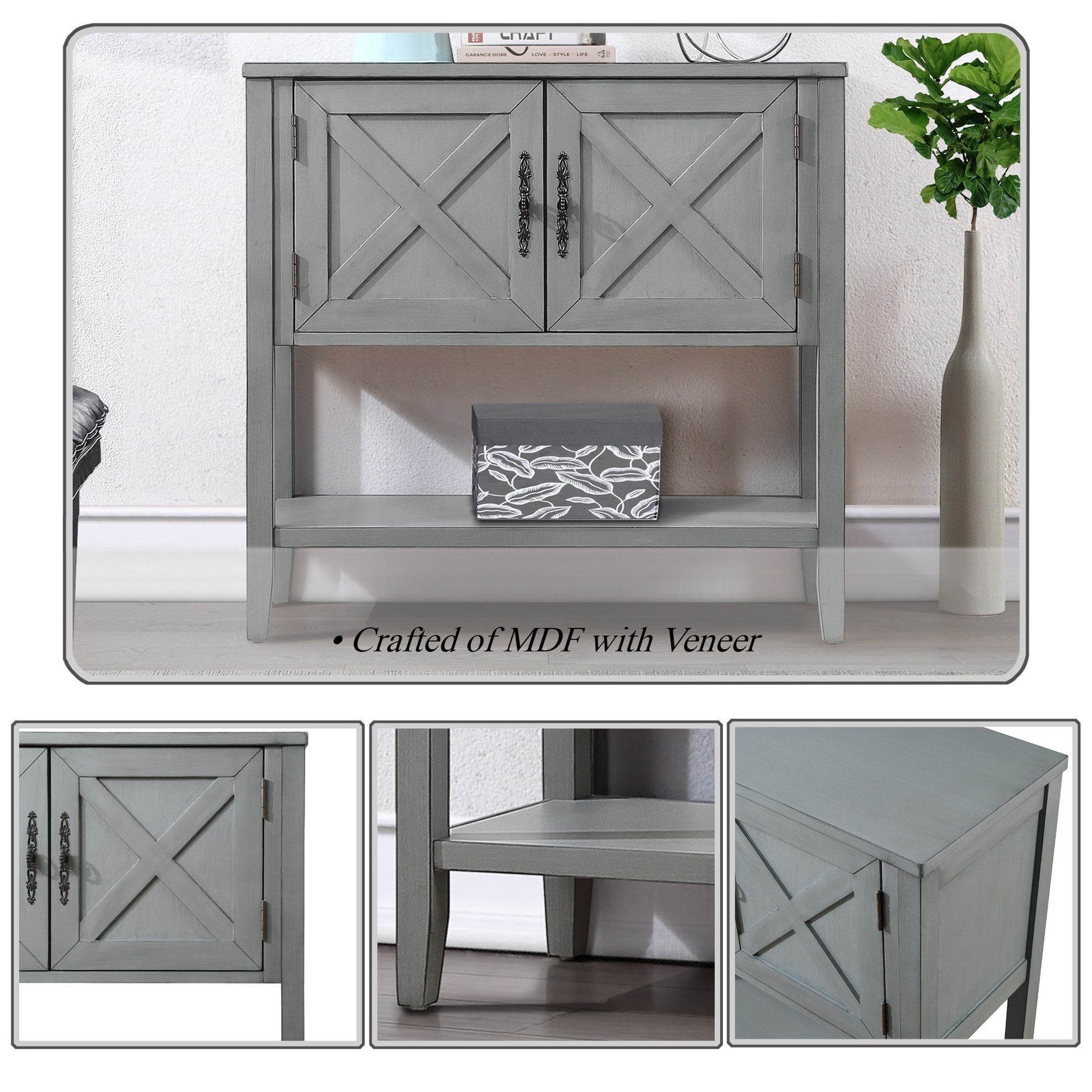 35''Farmhouse Wood Buffet Sideboard Console Table With Bottom Shelf And 2 Door Cabinet, For Living Room, Entryway,Kitchen Dining Room Furniture Antique Gray Antique Gray Pine