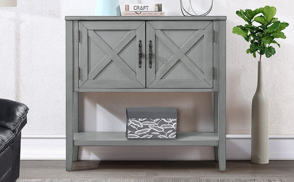 35''Farmhouse Wood Buffet Sideboard Console Table With Bottom Shelf And 2 Door Cabinet, For Living Room, Entryway,Kitchen Dining Room Furniture Antique Gray Antique Gray Pine