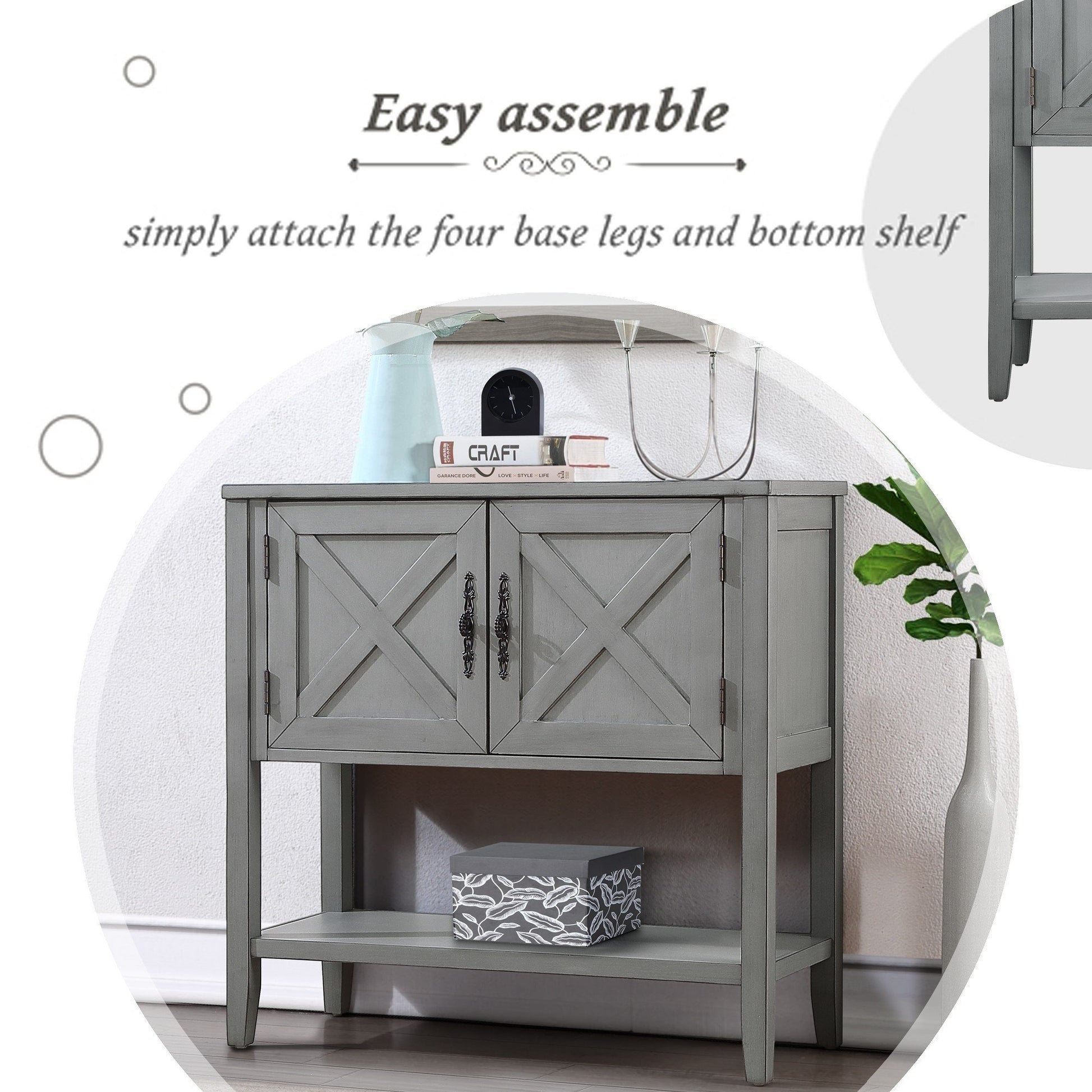 35''Farmhouse Wood Buffet Sideboard Console Table With Bottom Shelf And 2 Door Cabinet, For Living Room, Entryway,Kitchen Dining Room Furniture Antique Gray Antique Gray Pine