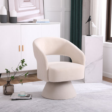 Swivel Accent Chair Armchair, Round Barrel Chair In Fabric For Living Room Bedroom, Beige Beige Foam Velvet