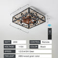 Farmhouse Rustic Ceiling Fan And Remote Control,Square Caged Industrial Ceiling Fixture With 6 Speeds & Noiseless Dc Motor For Kitchen Dining Room Living Room Bedroom Black Abs Iron