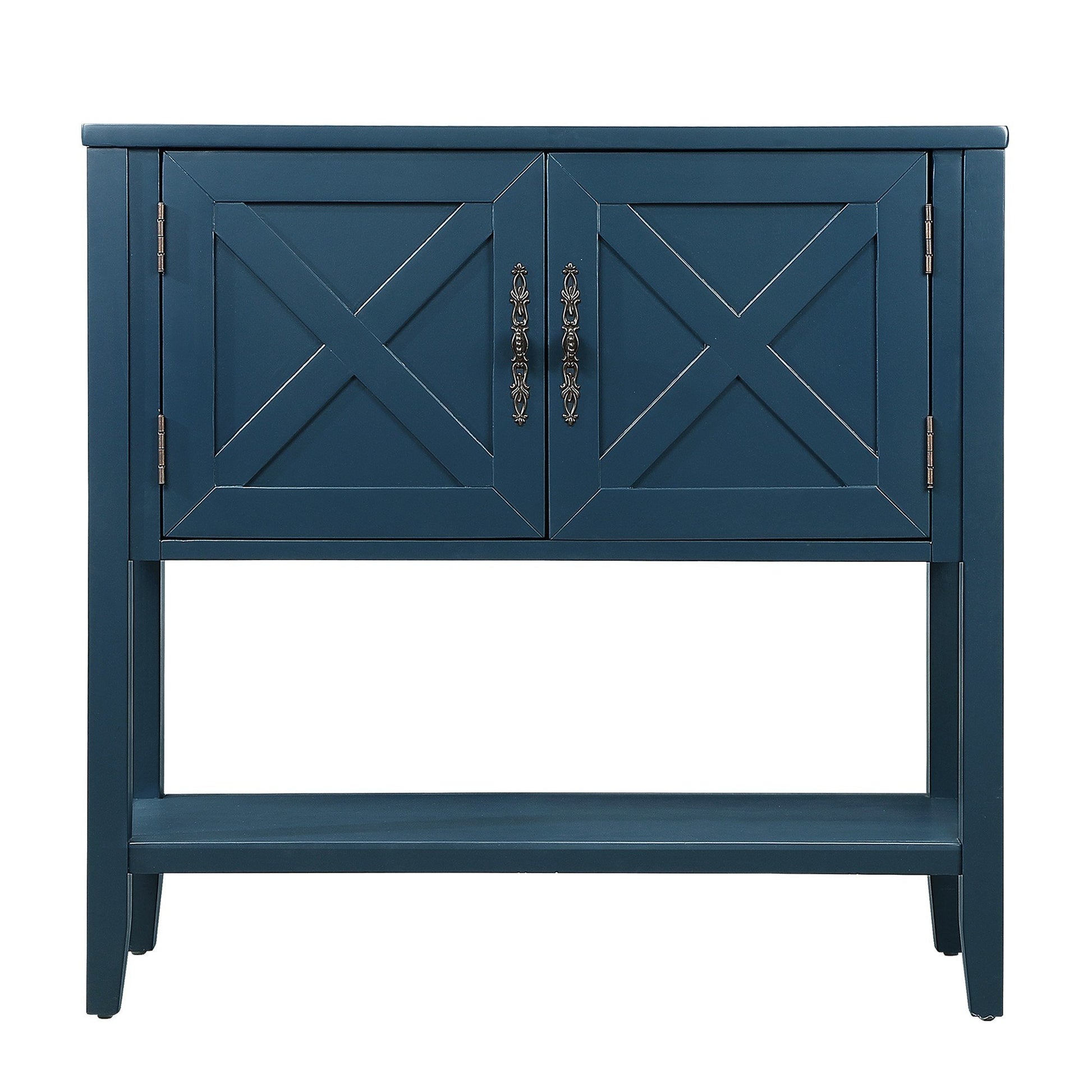 35'' Farmhouse Wood Buffet Sideboard Console Table With Bottom Shelf And 2 Door Cabinet, For Living Room, Entryway,Kitchen Dining Room Furniture Navy Blue Navy Blue Pine