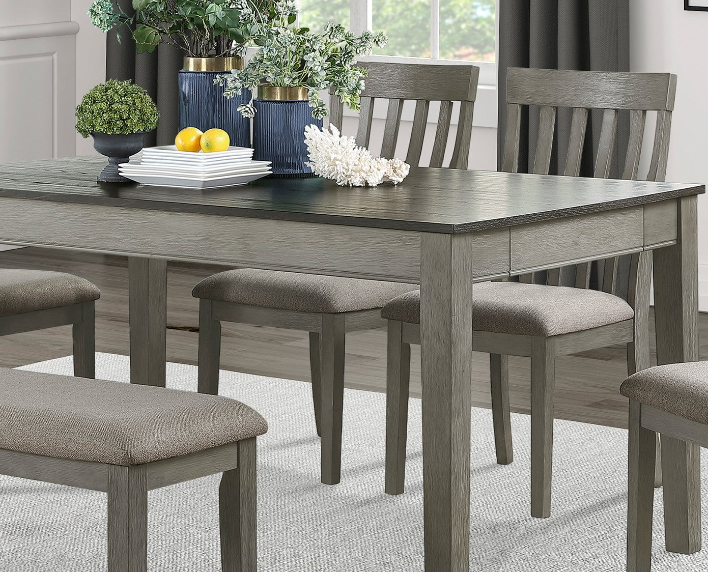 Country Casual Styling 5Pc Dining Set Dining Table With Drawers And 4X Side Chairs Light Gray Finish Wooden Contemporary Furniture Wood Wood Gray Seats 4 Wood Dining Room 60 Inches Casual 4 Leg Rectangular Dining Table With Chair Wood