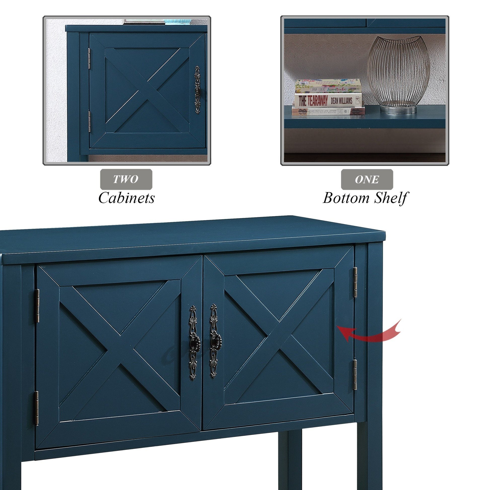 35'' Farmhouse Wood Buffet Sideboard Console Table With Bottom Shelf And 2 Door Cabinet, For Living Room, Entryway,Kitchen Dining Room Furniture Navy Blue Navy Blue Pine