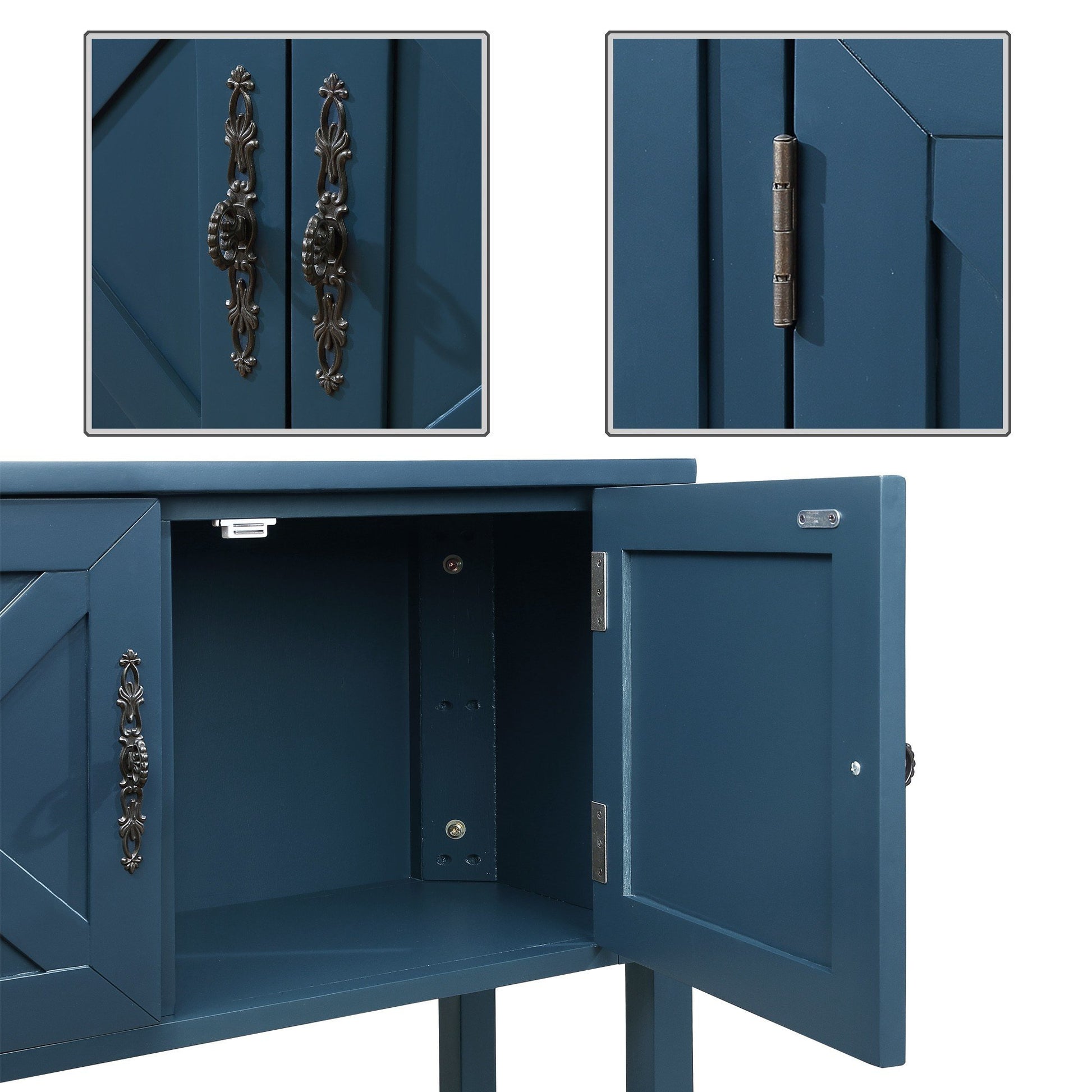 35'' Farmhouse Wood Buffet Sideboard Console Table With Bottom Shelf And 2 Door Cabinet, For Living Room, Entryway,Kitchen Dining Room Furniture Navy Blue Navy Blue Pine