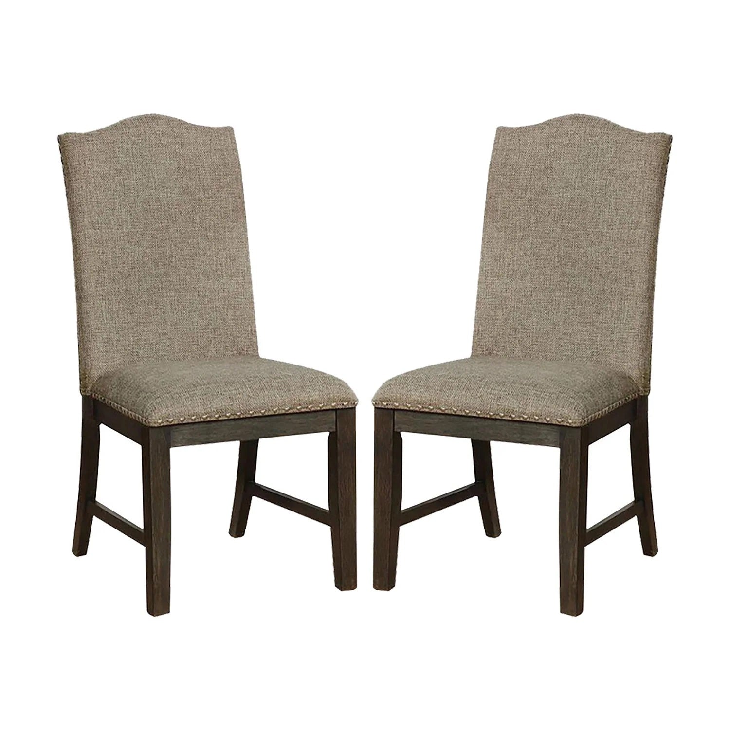 Transitional Set Of 2 Side Chairs Espresso Warm Gray Nail Heads Solid Wood Chair Fabric Upholstered Padded Seat Kitchen Rustic Dining Room Furniture Espresso Dining Room Contemporary,Modern Dining Chairs Rubberwood Solid Back Solid Wood