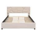 Queen Size Upholstered Platform Bed With Brick Pattern Headboard And 4 Drawers, Linen Fabric, Beige Beige Upholstered
