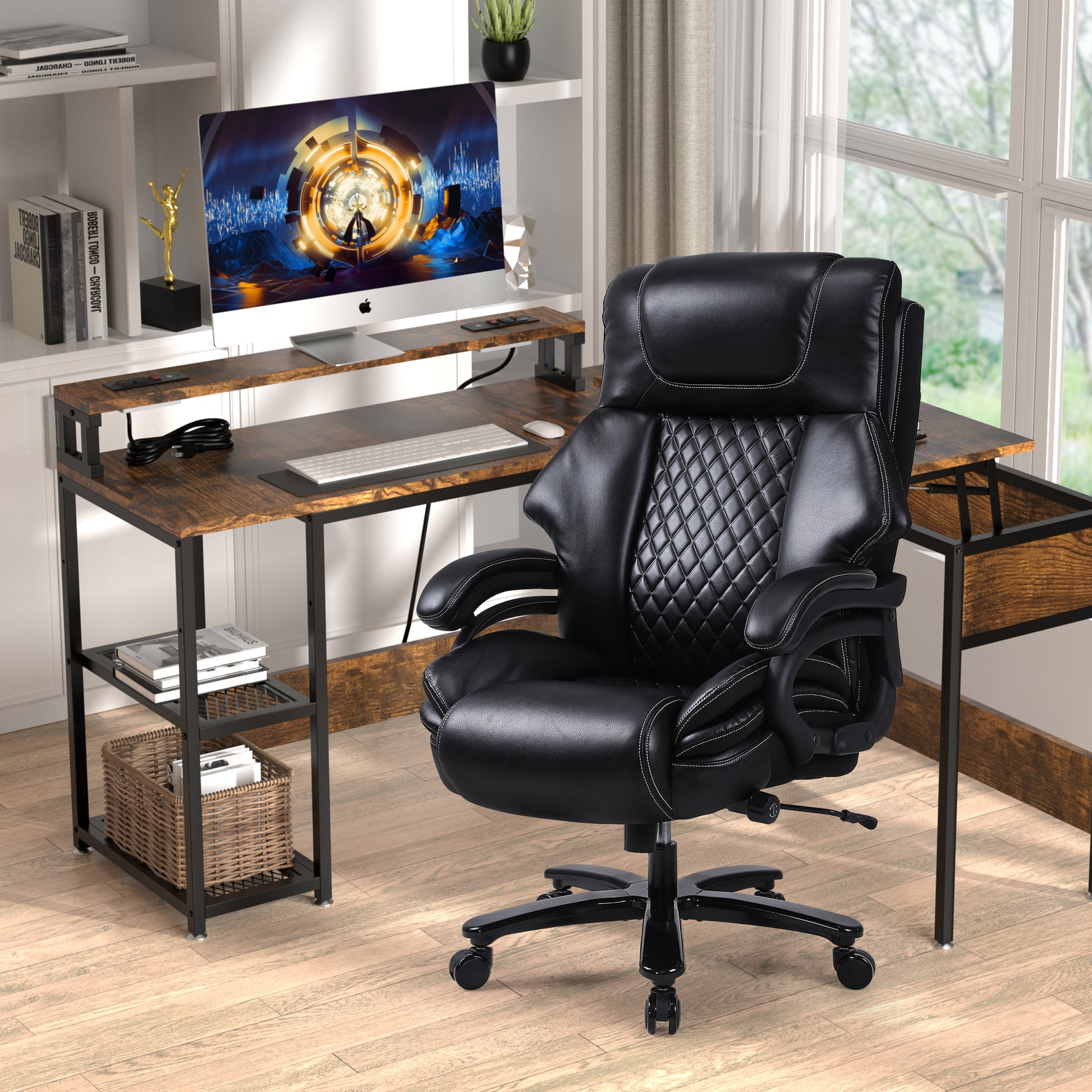 Office Chair.Heavy And Tall Adjustable Executive Big And Tall Office Chair Black Foam Pu