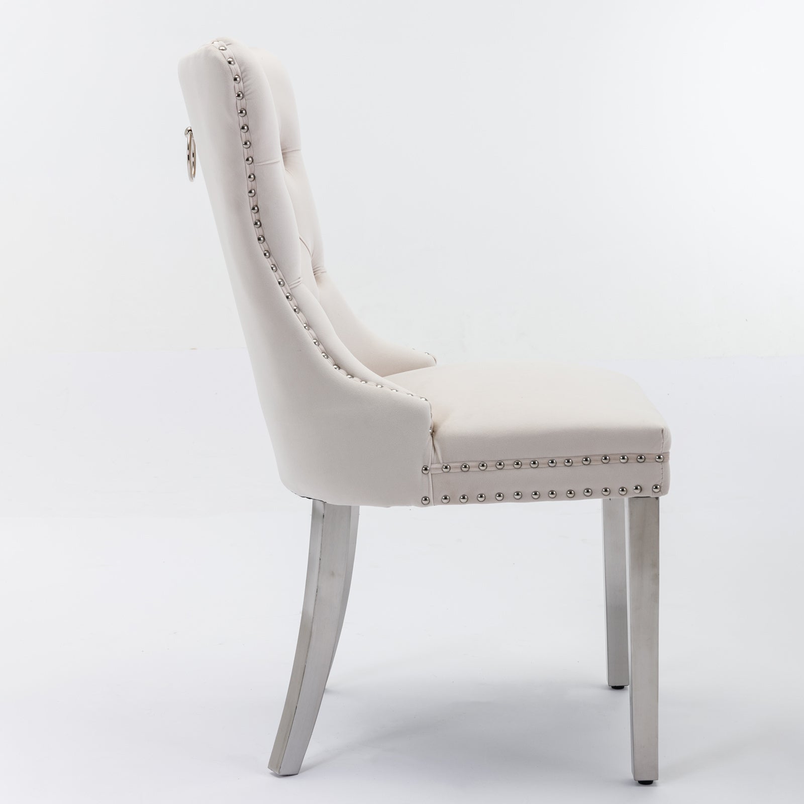 Nikki Collection Modern, High End Tufted Solid Wood Contemporary Velvet Upholstered Dining Chair With Chrome Stainless Steel Plating Legs,Nailhead Trim,Set Of 2 Beige And Chrome, Sw1701Bg Beige Foam Velvet