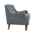 Grey Accent Chair, Living Room Chair, Footrest Chair Set With Vintage Brass Studs, Button Tufted Upholstered Armchair For Living Room, Comfy Reading Chair For Bedroom, Reception Room Grey Linen
