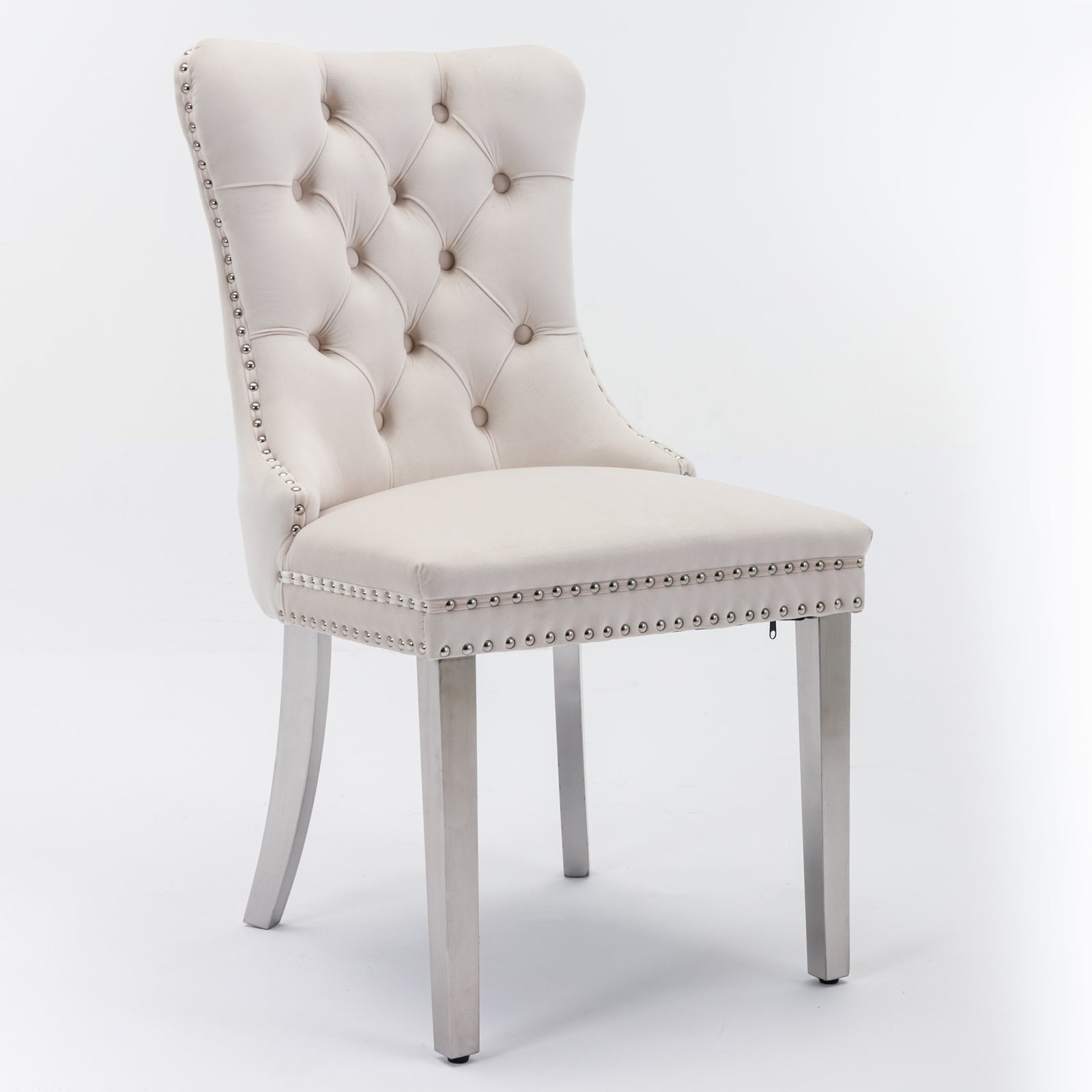 Nikki Collection Modern, High End Tufted Solid Wood Contemporary Velvet Upholstered Dining Chair With Chrome Stainless Steel Plating Legs,Nailhead Trim,Set Of 2 Beige And Chrome, Sw1701Bg Beige Foam Velvet