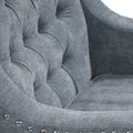 Grey Accent Chair, Living Room Chair, Footrest Chair Set With Vintage Brass Studs, Button Tufted Upholstered Armchair For Living Room, Comfy Reading Chair For Bedroom, Reception Room Grey Linen