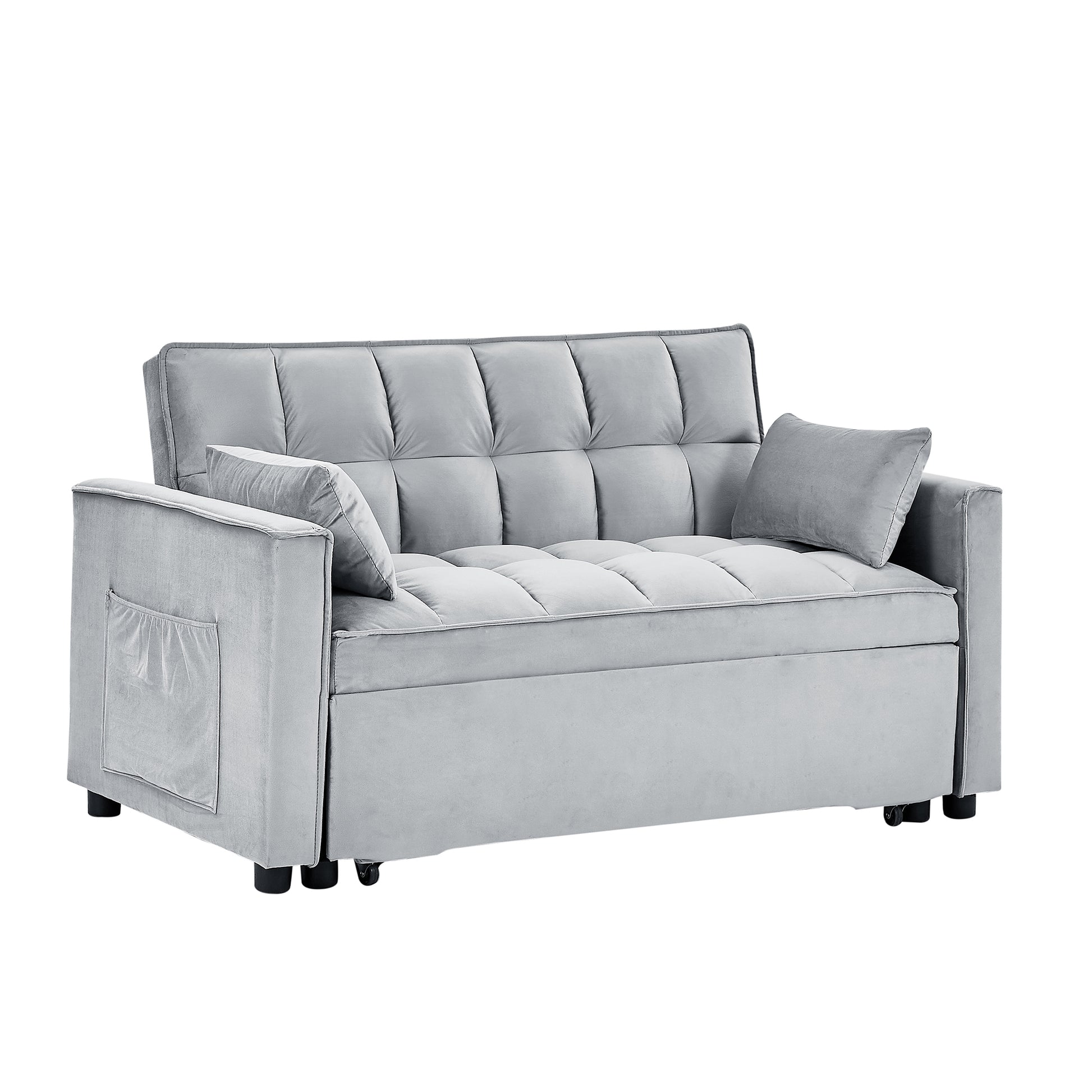 Sleeper Sofa Couch W Pull Out Bed, 55" Modern Velvet Convertible Sleeper Sofa Bed, Small Beautiful Seat Sofa Bed W Pillows & Side Pockets For Small Space, Living Room, Apartment,Gray Gray Velvet