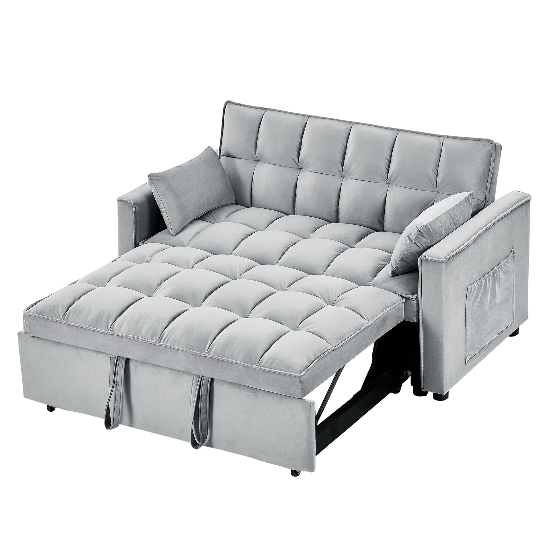 Sleeper Sofa Couch W Pull Out Bed, 55" Modern Velvet Convertible Sleeper Sofa Bed, Small Beautiful Seat Sofa Bed W Pillows & Side Pockets For Small Space, Living Room, Apartment,Gray Gray Velvet