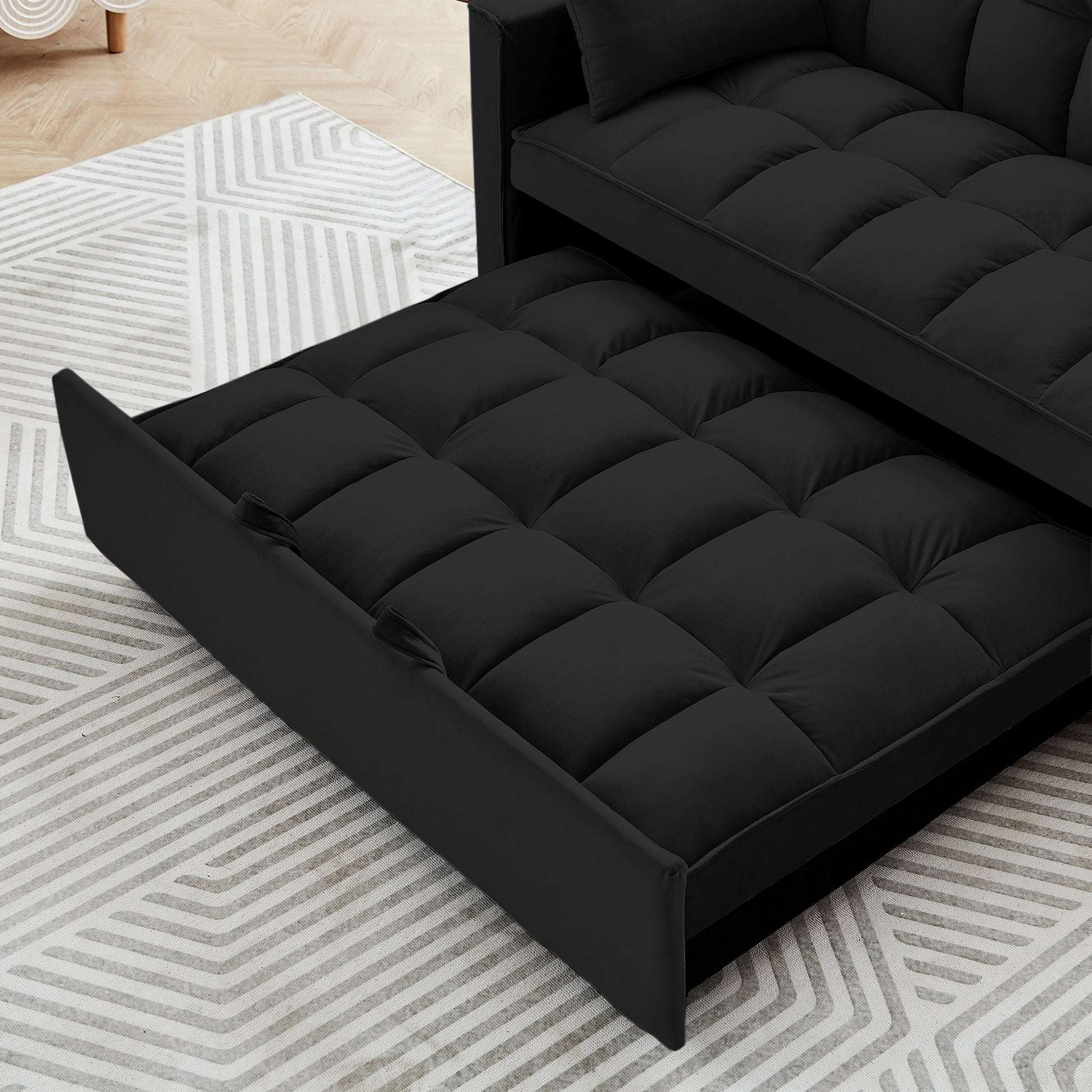 Sleeper Sofa Couch W Pull Out Bed, 55" Modern Velvet Convertible Sleeper Sofa Bed, Small Beautiful Seat Sofa Bed W Pillows & Side Pockets For Small Space, Living Room, Apartment,Black Black Velvet