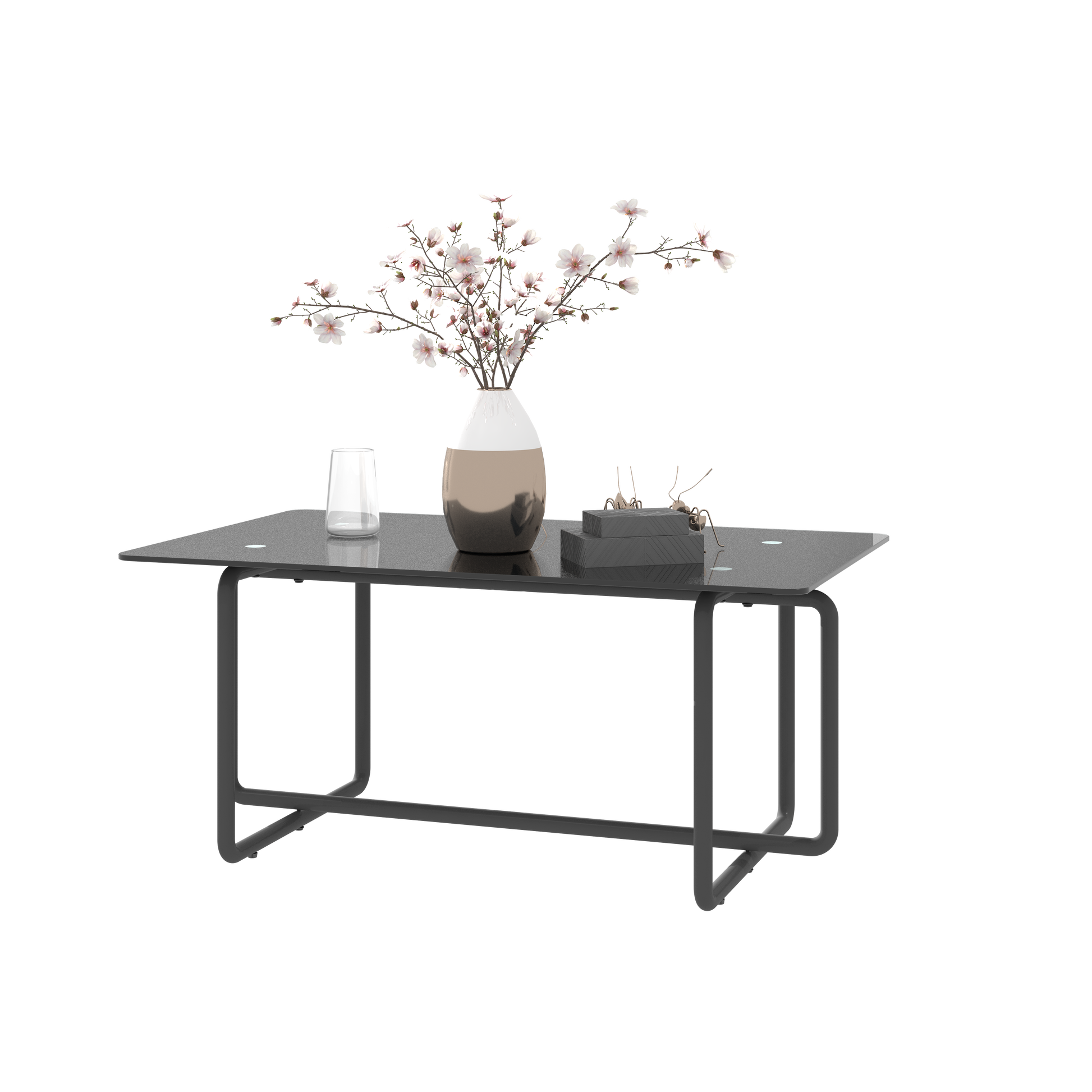 Modern Tempered Glass Tea Table Coffee Table, Table For Living Room,Black Black Tempered Glass
