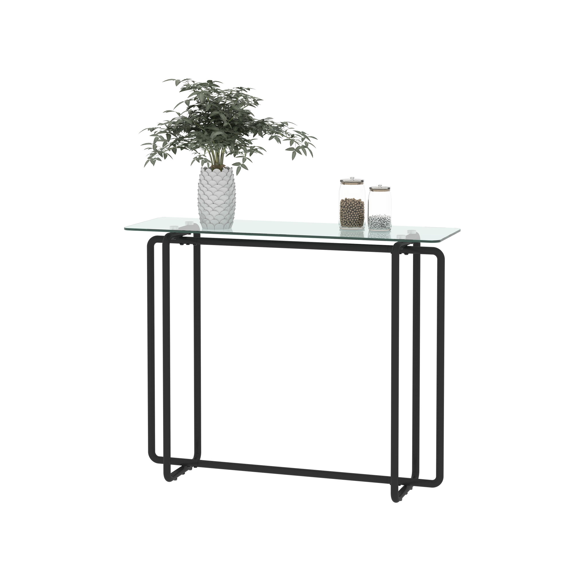 Console Table Single Layer Tempered Glass Rectangular Porch Table Black Leg Double Tempered Glass Tea Table,Transparent Transparent Tempered Glass