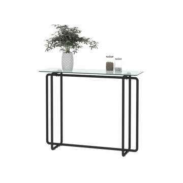 Console Table Single Layer Tempered Glass Rectangular Porch Table Black Leg Double Tempered Glass Tea Table,Transparent Transparent Tempered Glass
