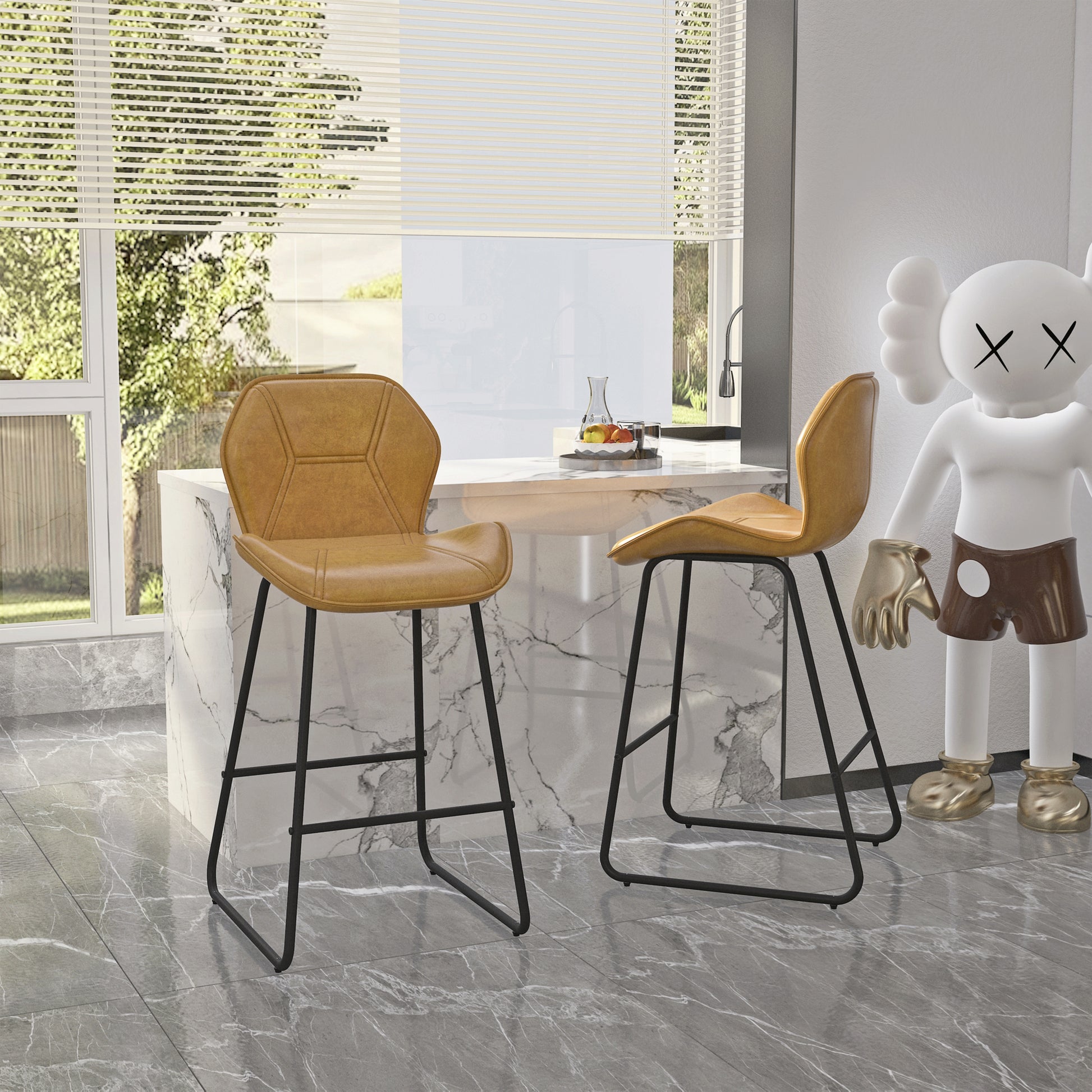 Set Of 2, Leather Bar Chair With High Density Sponge, Pu Chair Counter Height Pub Kitchen Stools For Dining Room,Homes,Bars, Kitchens,Brown Brown Pu