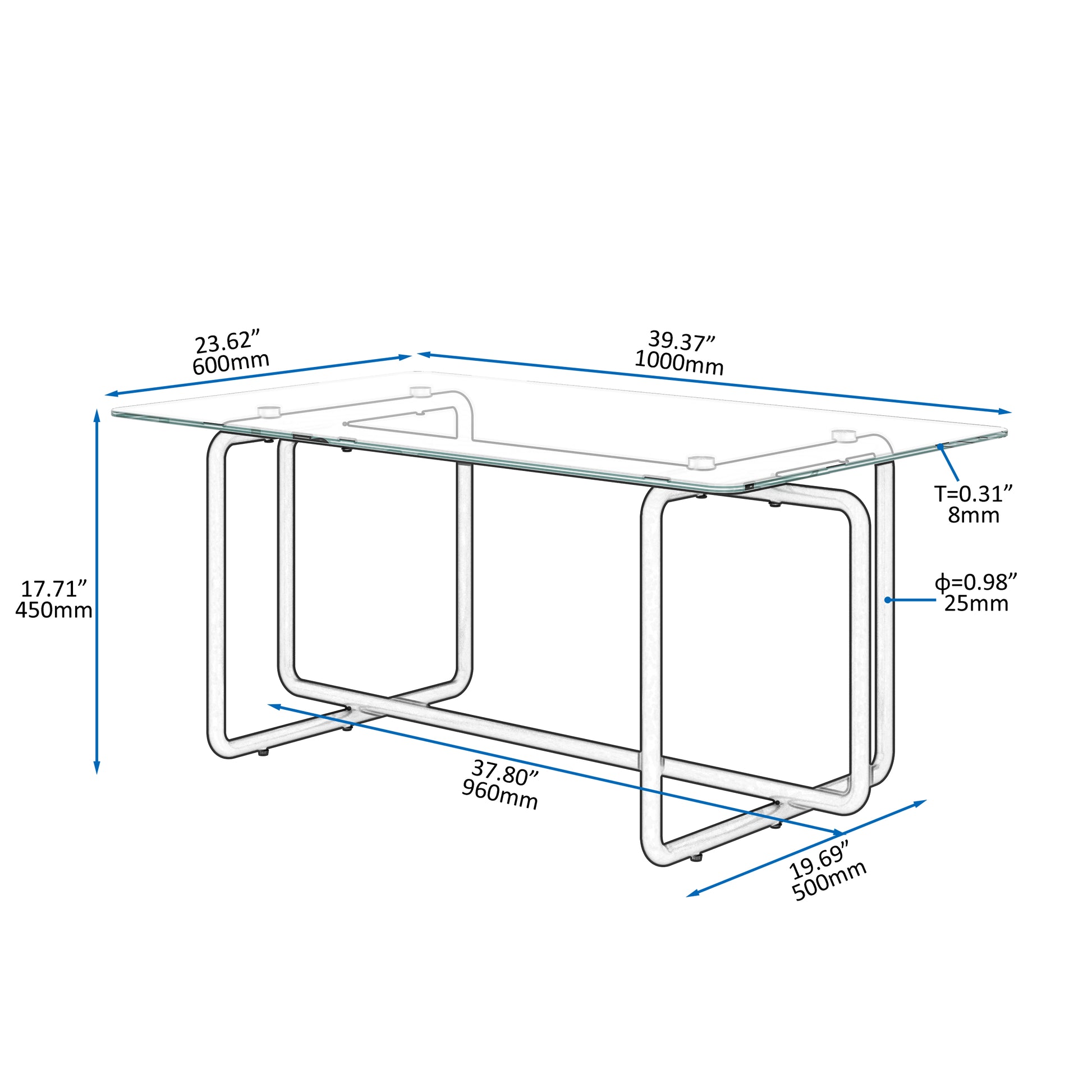 Modern Tempered Glass Tea Table Coffee Table, Table For Living Room,Transparent Transparent Tempered Glass