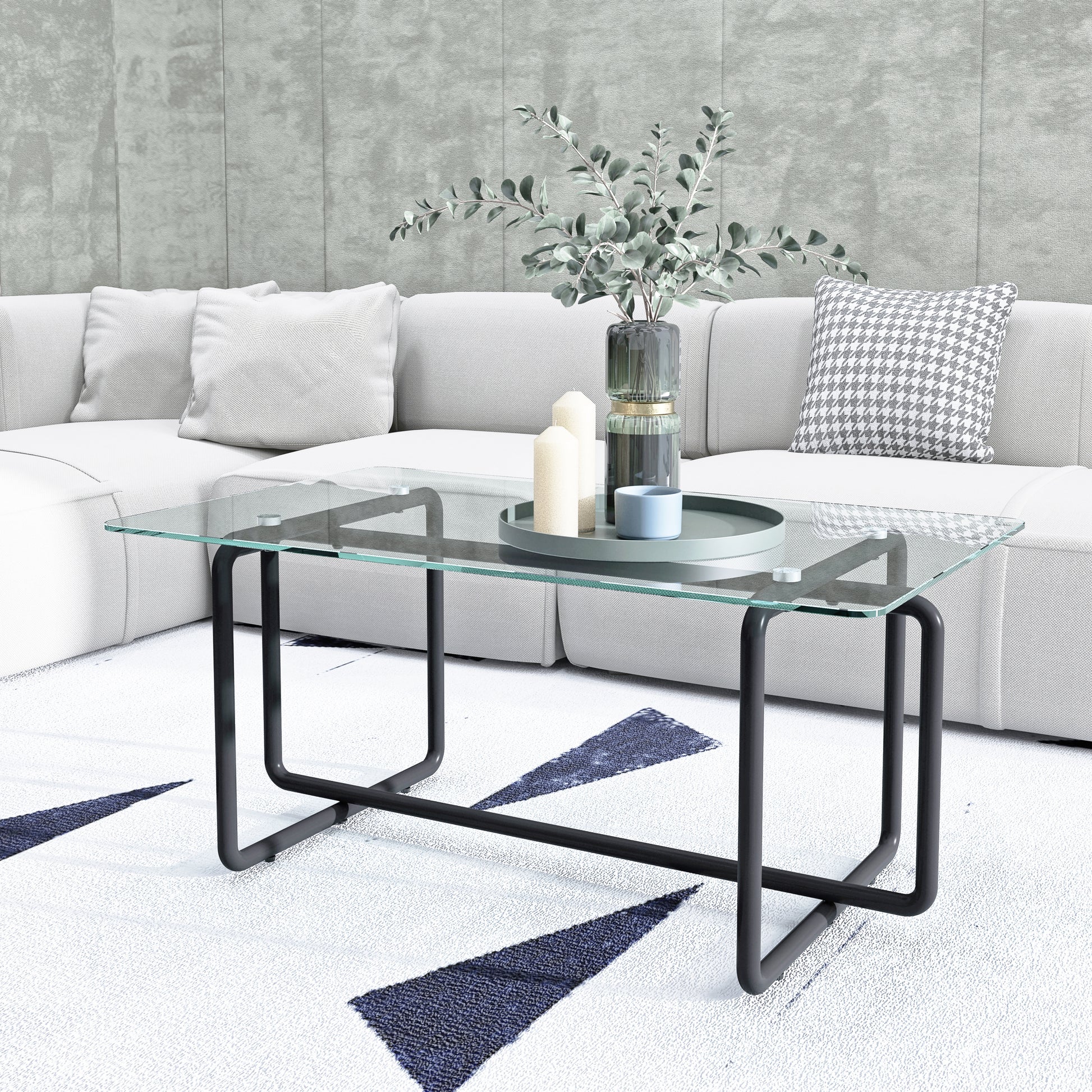 Modern Tempered Glass Tea Table Coffee Table, Table For Living Room,Transparent Transparent Tempered Glass