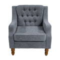 Grey Accent Chair, Living Room Chair, Footrest Chair Set With Vintage Brass Studs, Button Tufted Upholstered Armchair For Living Room, Comfy Reading Chair For Bedroom, Reception Room Grey Linen