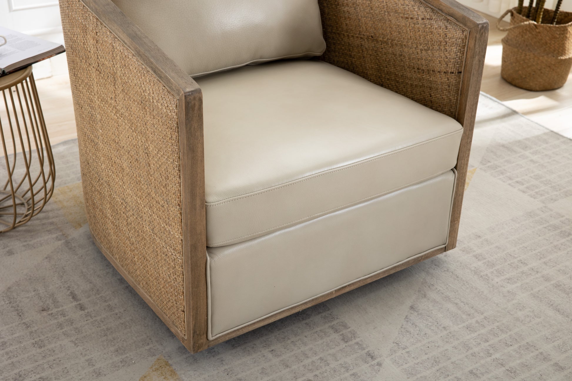 Coolmore Swivel Barrel Chair, Comfy Round Accent Sofa Chair For Living Room, 360 Degree Swivel Barrel Club Chair, Leisure Arm Chair For Nursery, Hotel, Bedroom, Office, Lounge Oyster Grey Leather