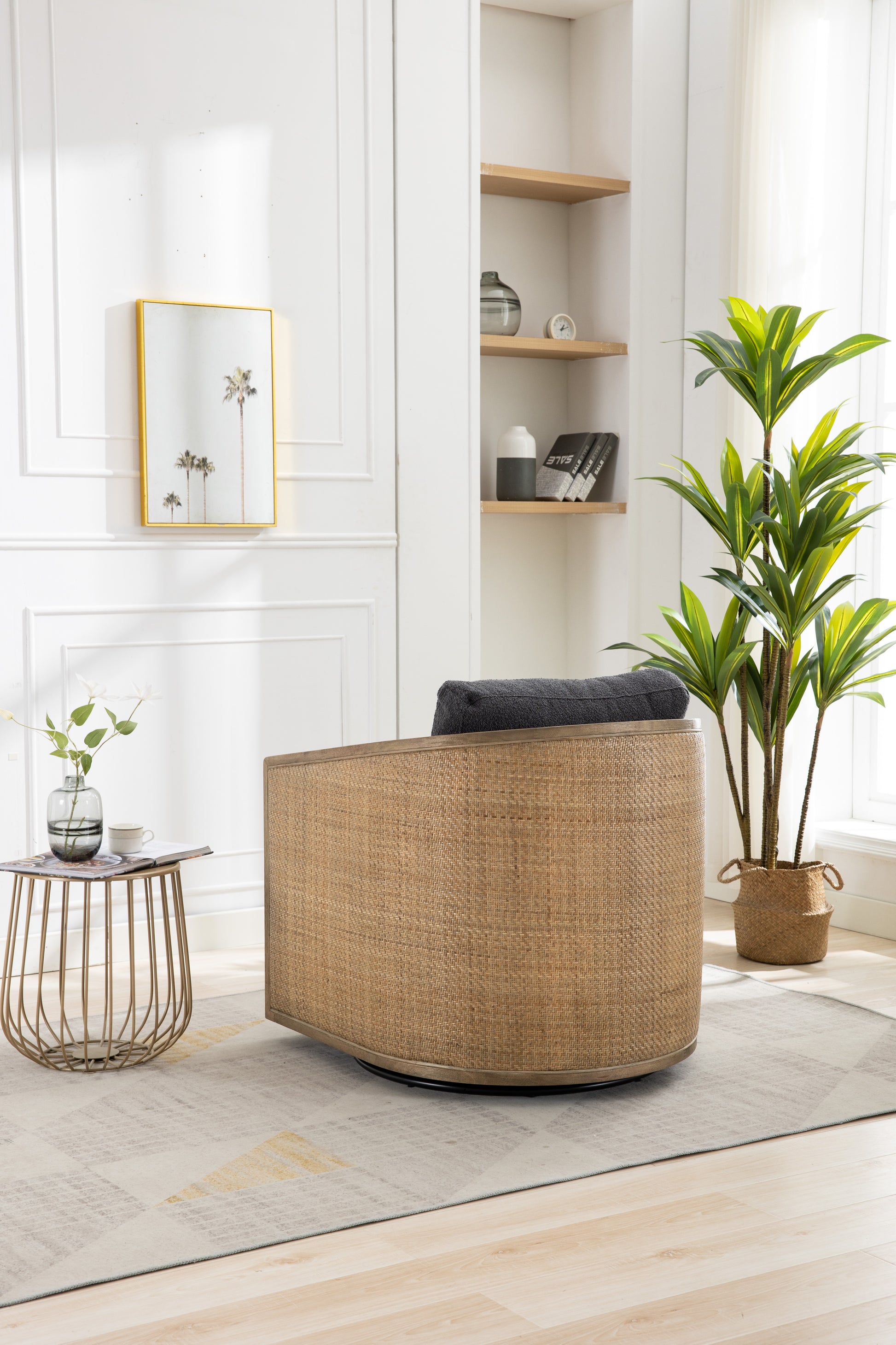 Coolmore Swivel Barrel Chair, Comfy Round Accent Sofa Chair For Living Room, 360 Degree Swivel Barrel Club Chair, Leisure Arm Chair For Nursery, Hotel, Bedroom, Office, Lounge Carbon Black Boucle Carbon Black Foam Boucle