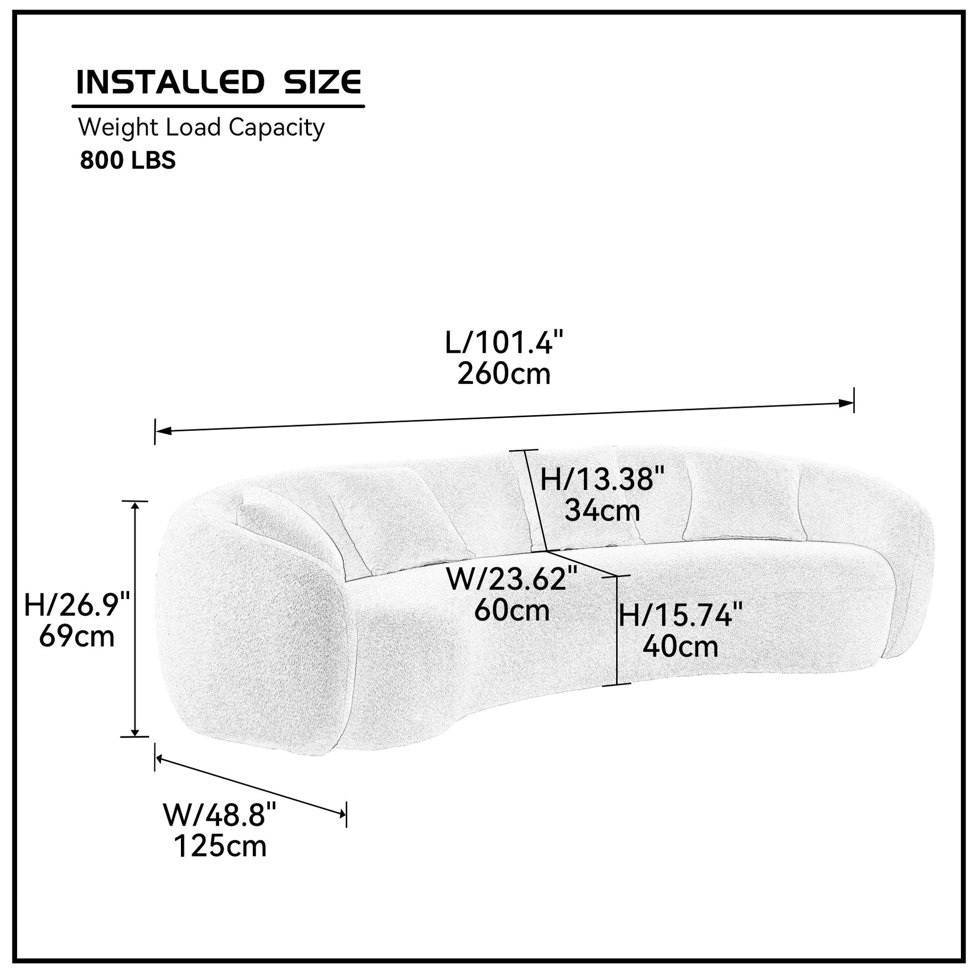 102'' 5 Seater Boucle Sofa Modern Sectional Half Moon Leisure Couch Curved Sofa Teddy Fleece Orange Orange Boucle