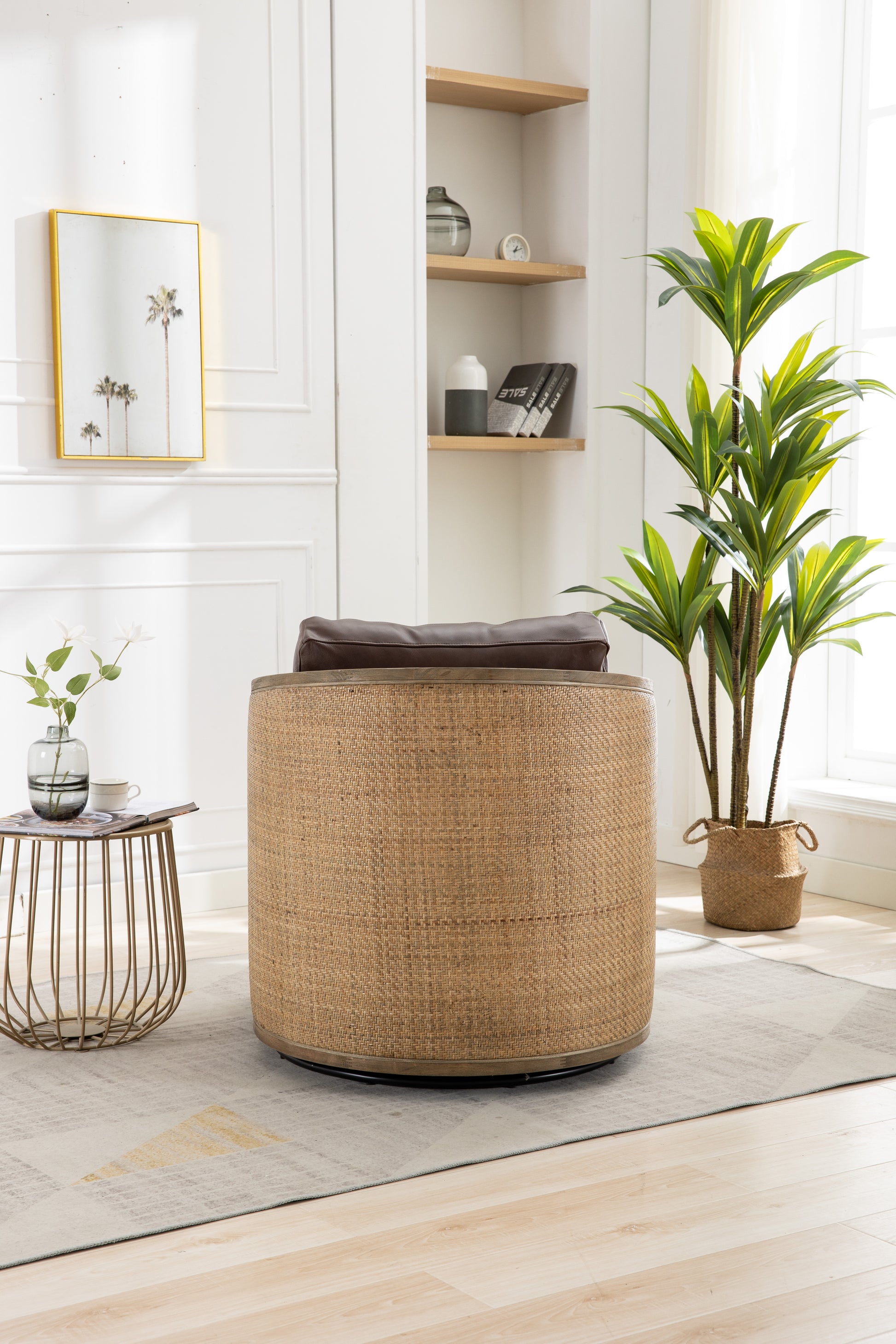 Coolmore Swivel Barrel Chair, Comfy Round Accent Sofa Chair For Living Room, 360 Degree Swivel Barrel Club Chair, Leisure Arm Chair For Nursery, Hotel, Bedroom, Office, Lounge Brown Boucle Brown Foam Leather