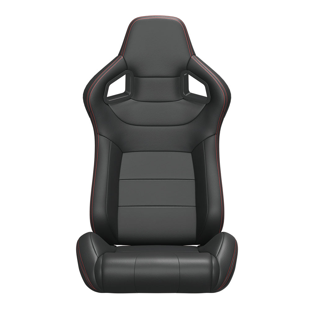 2Pc Universal Bucket Racing Seats Red Stitch Red Pvc Leather Reclinable Carbon Look Leather Back With Adjustor Slider Not Including Seat Bracket 1 Box Of 2 Pieces Black Pvc