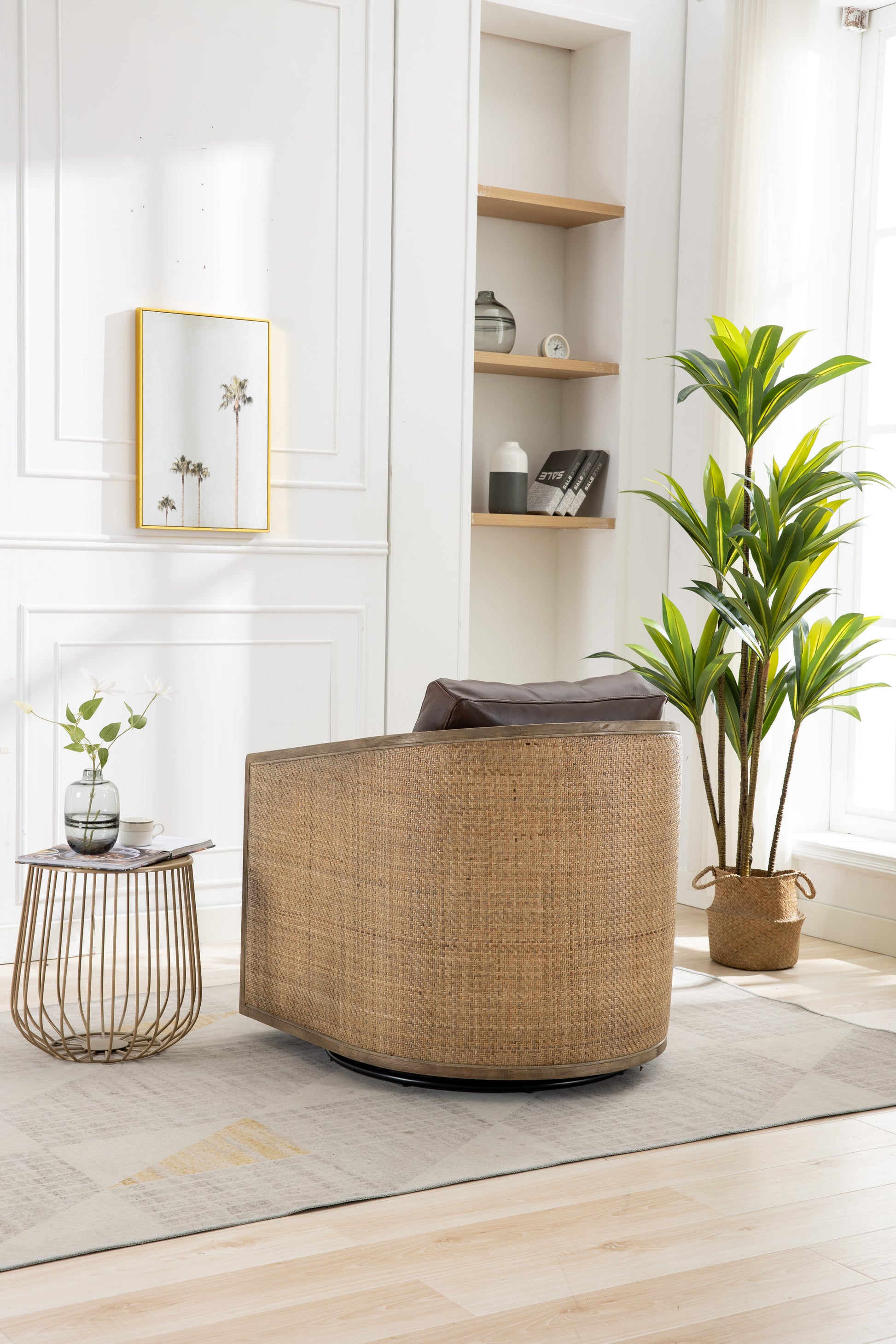 Coolmore Swivel Barrel Chair, Comfy Round Accent Sofa Chair For Living Room, 360 Degree Swivel Barrel Club Chair, Leisure Arm Chair For Nursery, Hotel, Bedroom, Office, Lounge Brown Boucle Brown Foam Leather