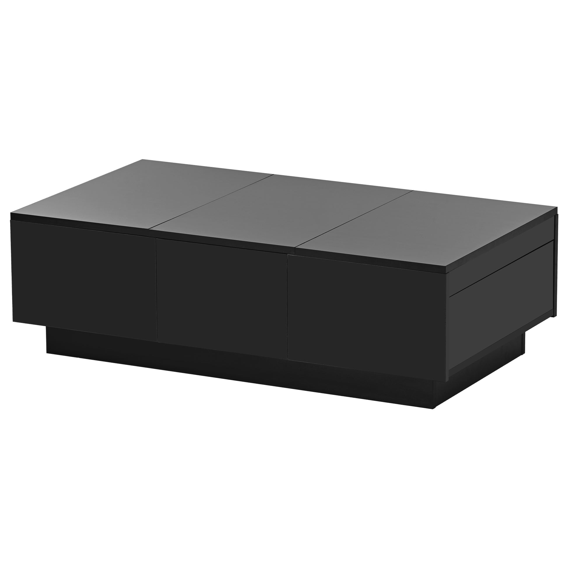 Coffee Table With 2 Large Hidden Storage Compartment, Extendable Cocktail Table With 2 Drawers, High Gloss Center Table With Sliding Top For Living Room, 39.3"X21.6", Black Black Soft Close Drawers Primary Living Space Contemporary Freestanding