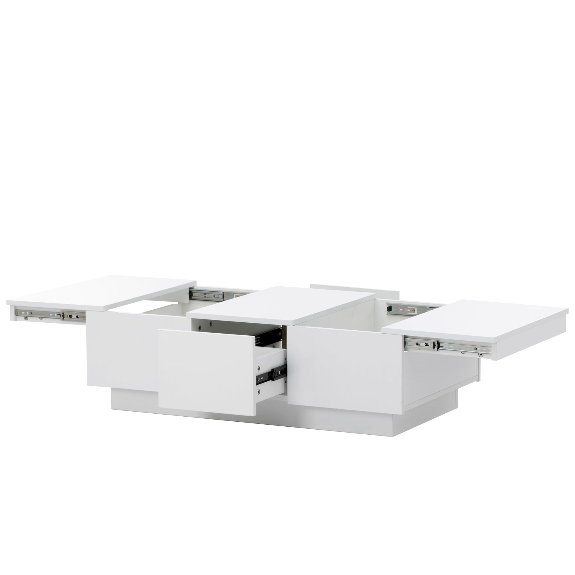 Coffee Table With 2 Large Hidden Storage Compartment, Extendable Cocktail Table With 2 Drawers, High Gloss Center Table With Sliding Top For Living Room, 39.3"X21.6", White White Soft Close Drawers Primary Living Space Modern Freestanding Rectangular