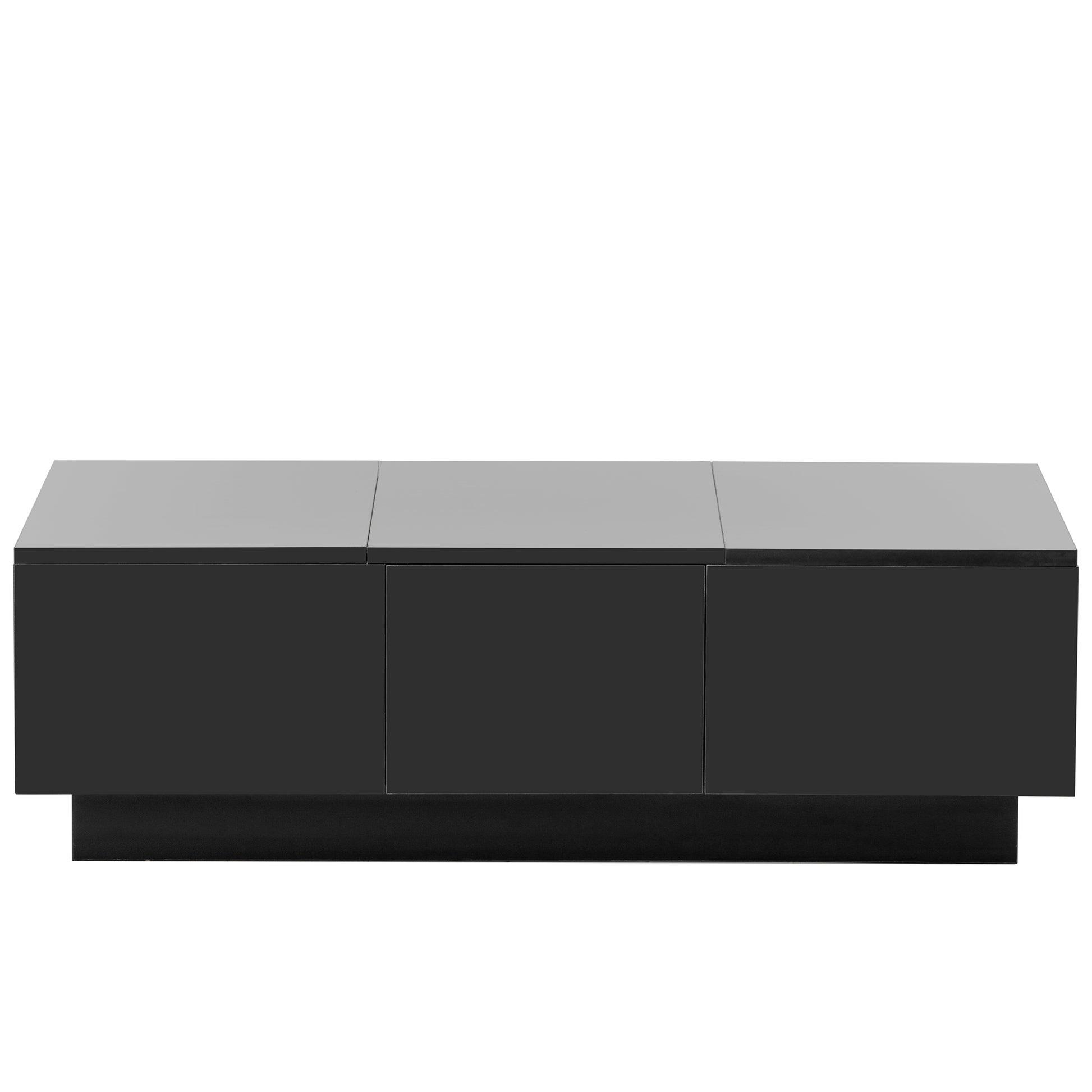 Coffee Table With 2 Large Hidden Storage Compartment, Extendable Cocktail Table With 2 Drawers, High Gloss Center Table With Sliding Top For Living Room, 39.3"X21.6", Black Black Soft Close Drawers Primary Living Space Contemporary Freestanding