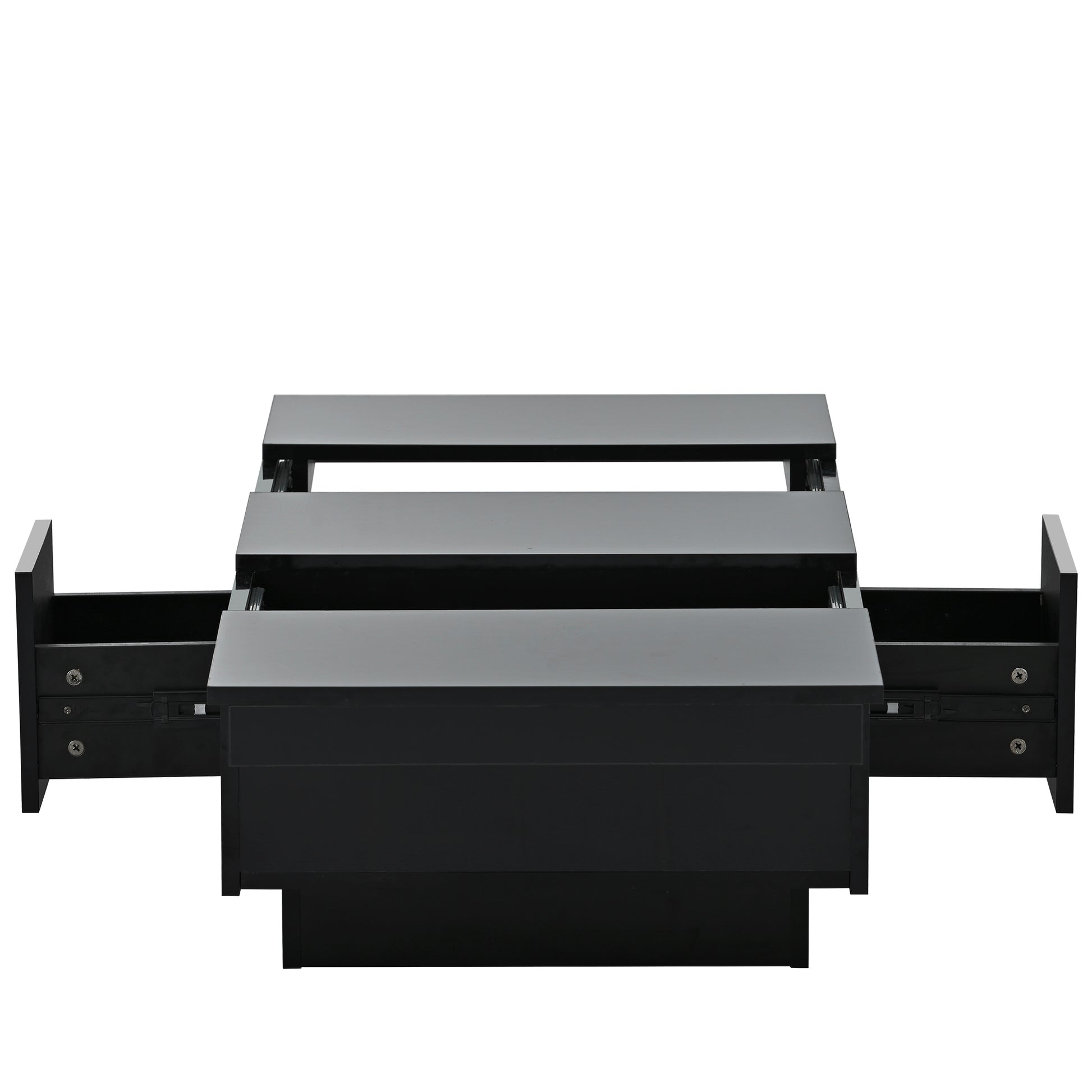 Coffee Table With 2 Large Hidden Storage Compartment, Extendable Cocktail Table With 2 Drawers, High Gloss Center Table With Sliding Top For Living Room, 39.3"X21.6", Black Black Soft Close Drawers Primary Living Space Contemporary Freestanding