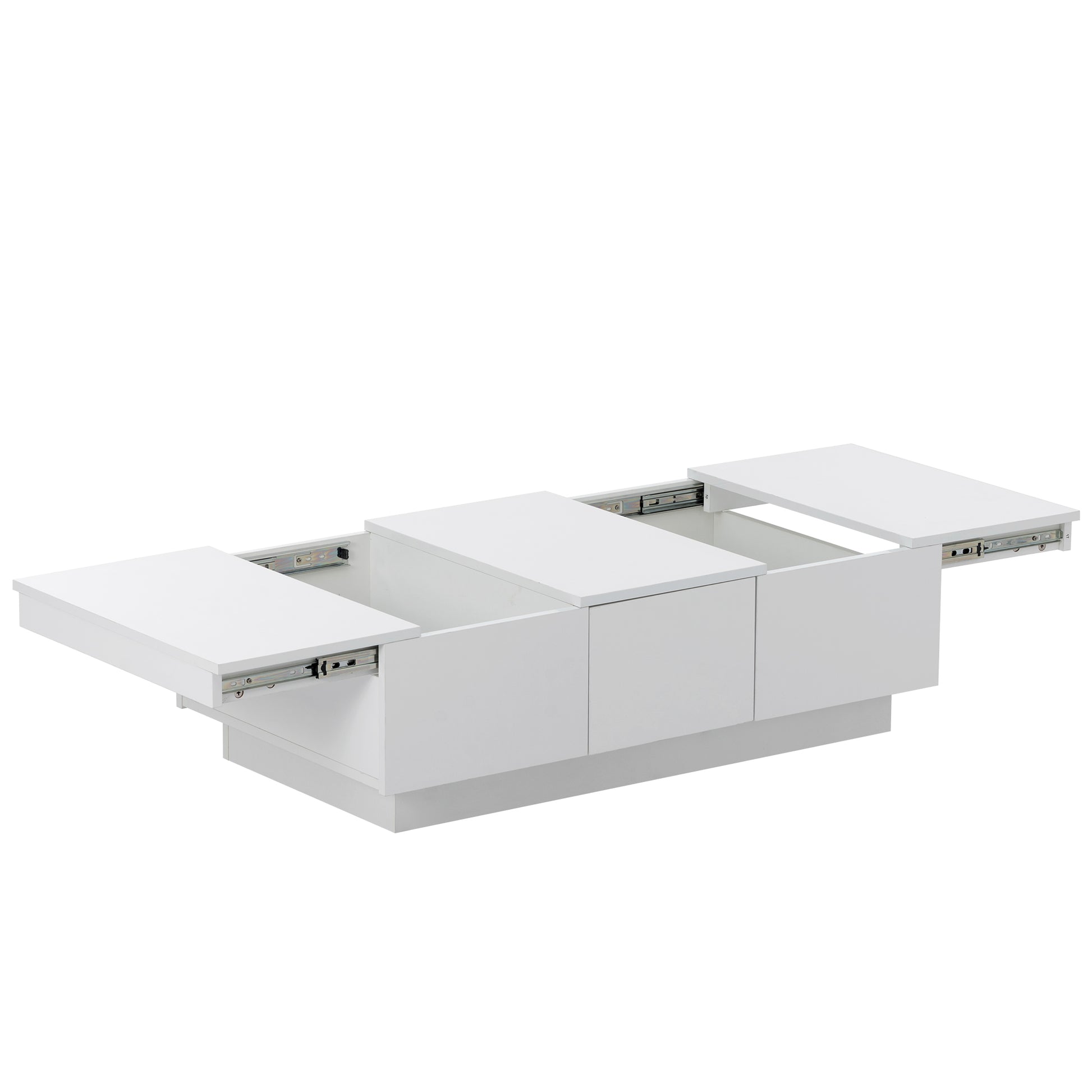 Coffee Table With 2 Large Hidden Storage Compartment, Extendable Cocktail Table With 2 Drawers, High Gloss Center Table With Sliding Top For Living Room, 39.3"X21.6", White White Soft Close Drawers Primary Living Space Modern Freestanding Rectangular