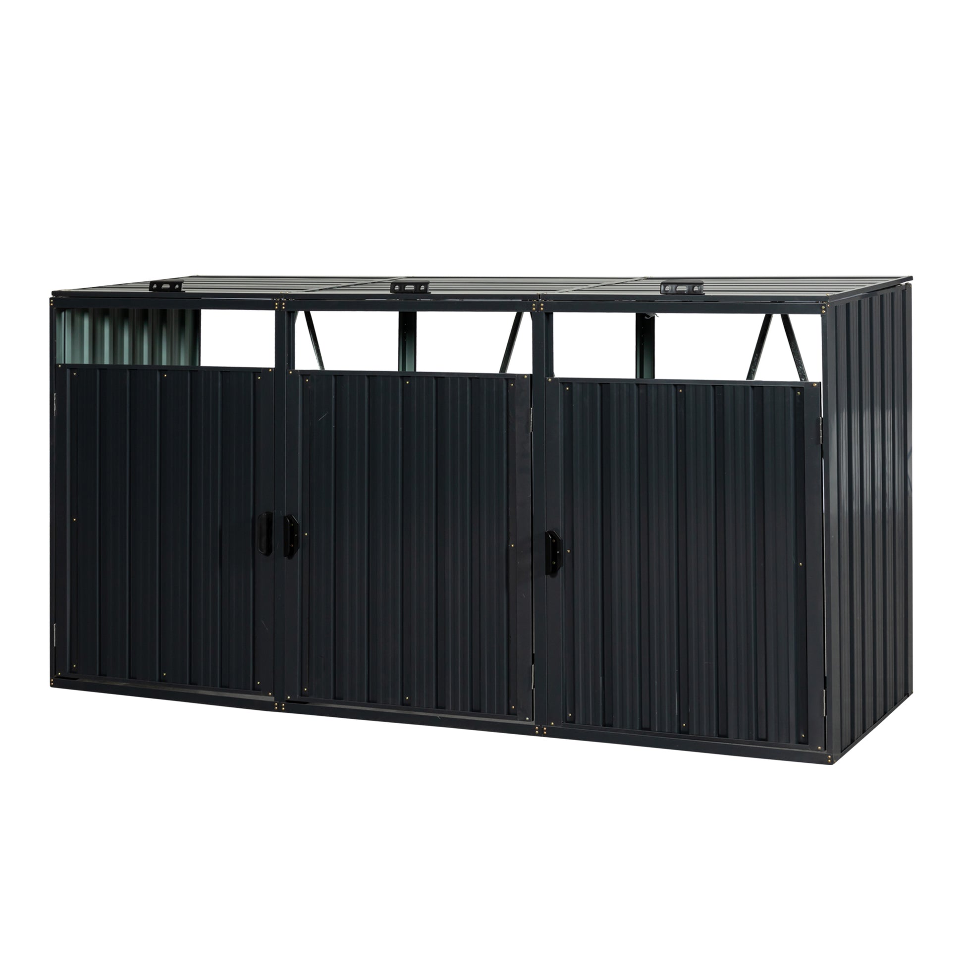 Garbage Bin Shed Stores 3 Trash Cans Metal Outdoor Bin Shed For Garbage Storage,Stainless Galvanized Steel, Bin Shed For Garden Yard Lawn W540S00009 Charcoal Iron