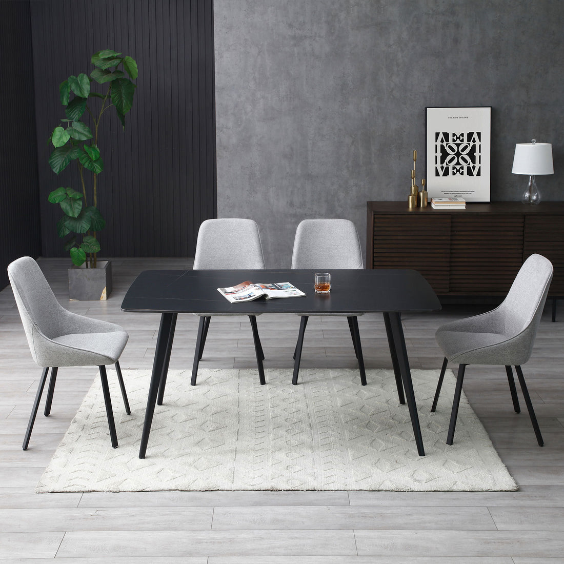 Update Package Sintered Stone Dining Table Thickness Of 12Mm Porcelain 70.86'' Black Black Foam Metal