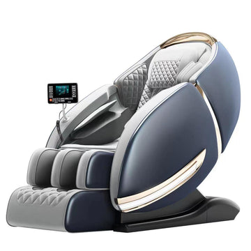 Electric Luxury Back Calf Heat Kneading 3D Ai Voice Zero Gravity Foot Roller Oversize Morden Massage Chair Blue Grey Pu