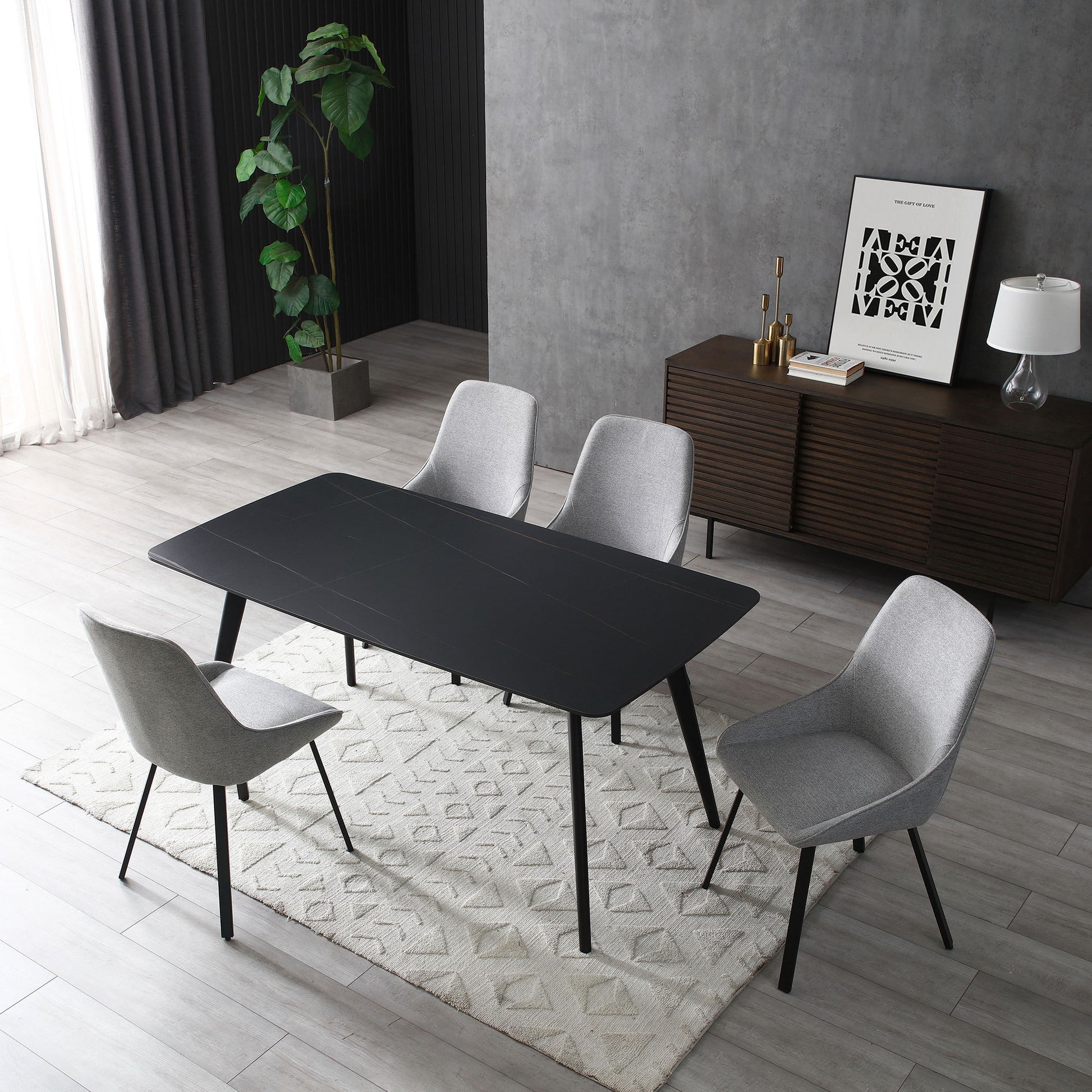 Update Package Sintered Stone Dining Table Thickness Of 12Mm Porcelain 70.86'' Black Black Foam Metal