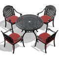 Cushions In Random Colors 5 Piece Set Of Cast Aluminum Patio Furniture With Cushions Yes Dining Set Black Seats 4 Rust Resistant Frame Water Resistant Cushion Garden & Outdoor Complete Patio Sets Aluminium
