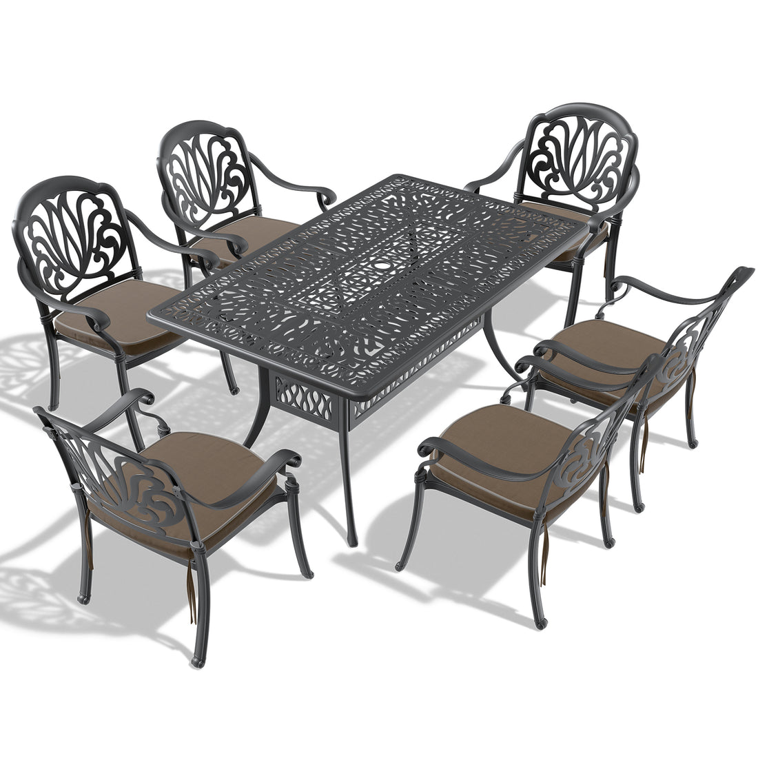 Cushions In Random Colors 7 Piece Set Of Cast Aluminum Patio Furniture With Cushions Yes Complete Patio Set Black Seats 6 Rust Resistant Frame Water Resistant Cushion Garden & Outdoor Complete Patio Sets Aluminium