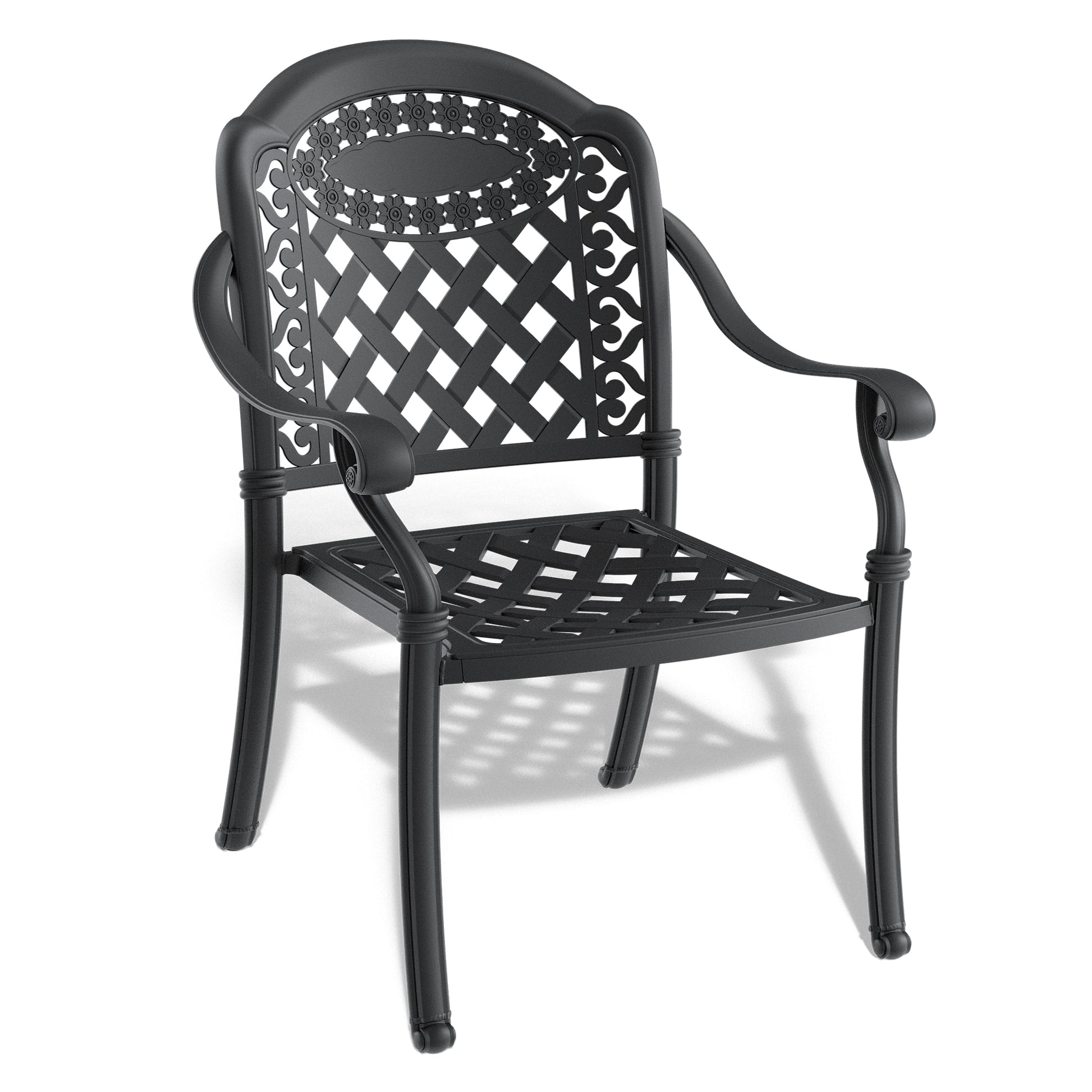 Cushions In Random Colors 5 Piece Set Of Cast Aluminum Patio Furniture With Cushions Yes Dining Set Black Seats 4 Rust Resistant Frame Water Resistant Cushion Garden & Outdoor Complete Patio Sets