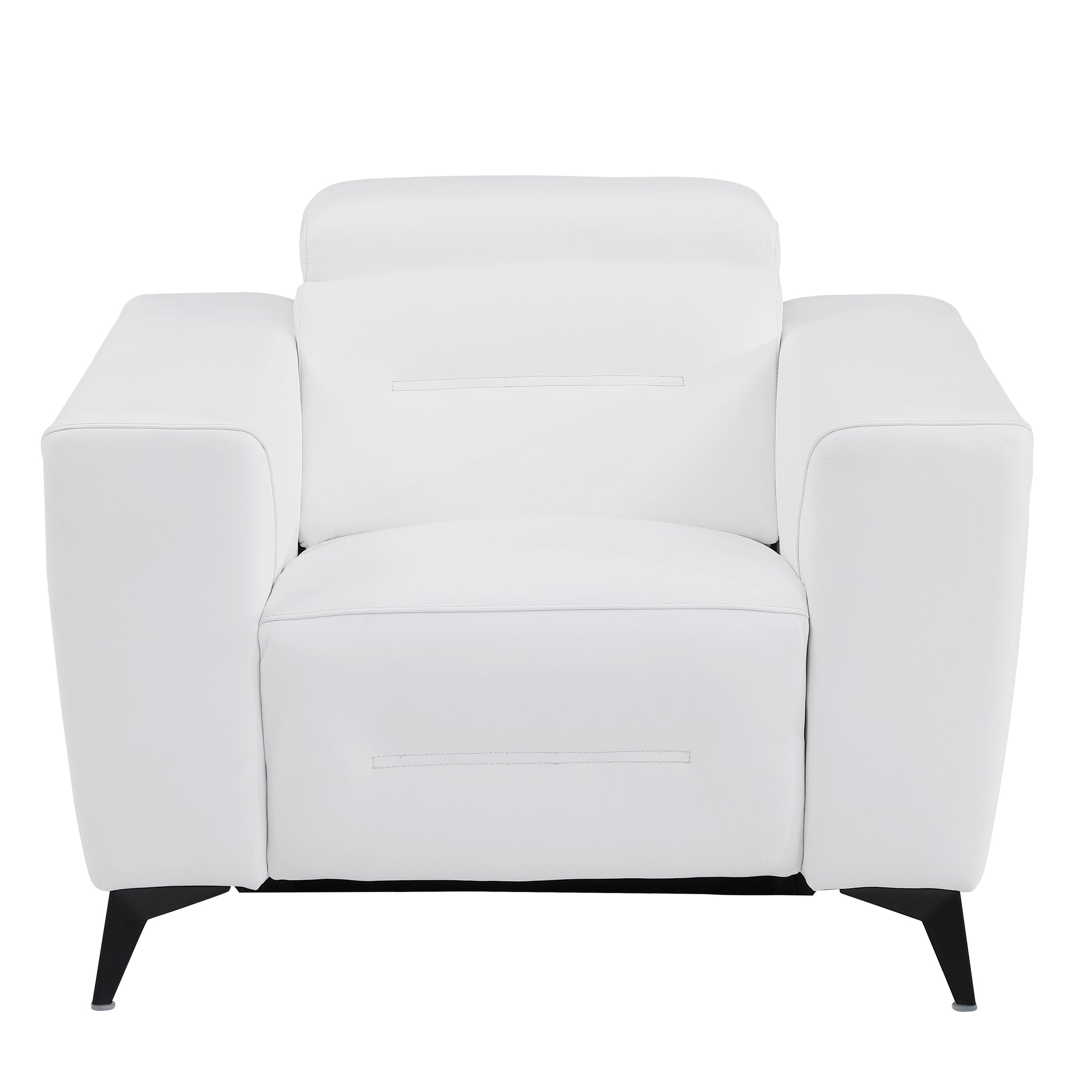 Top Grain Italian Leather Chair With Power Recliner White Foam Leather