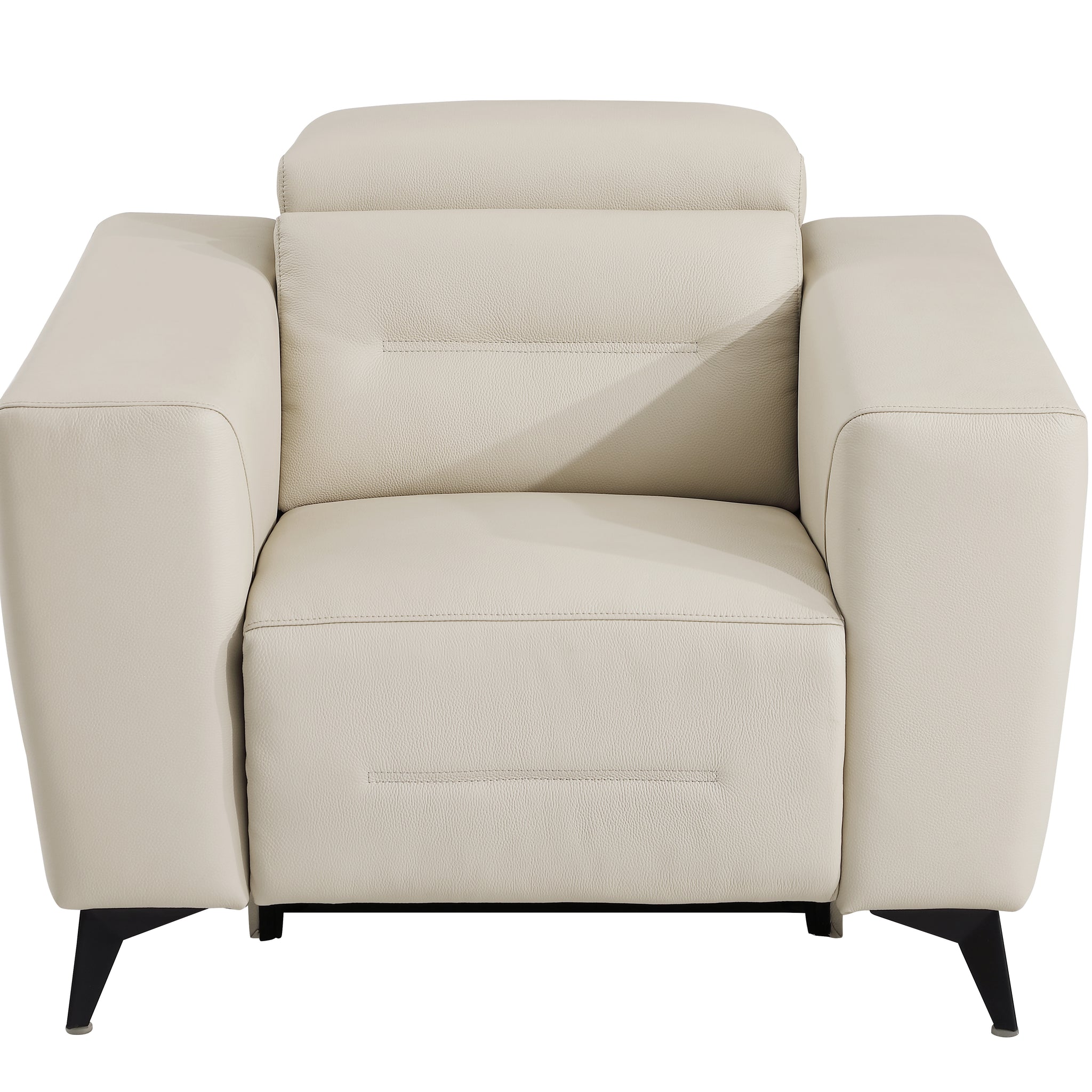 Top Grain Italian Leather Chair With Power Recliner Beige Foam Leather